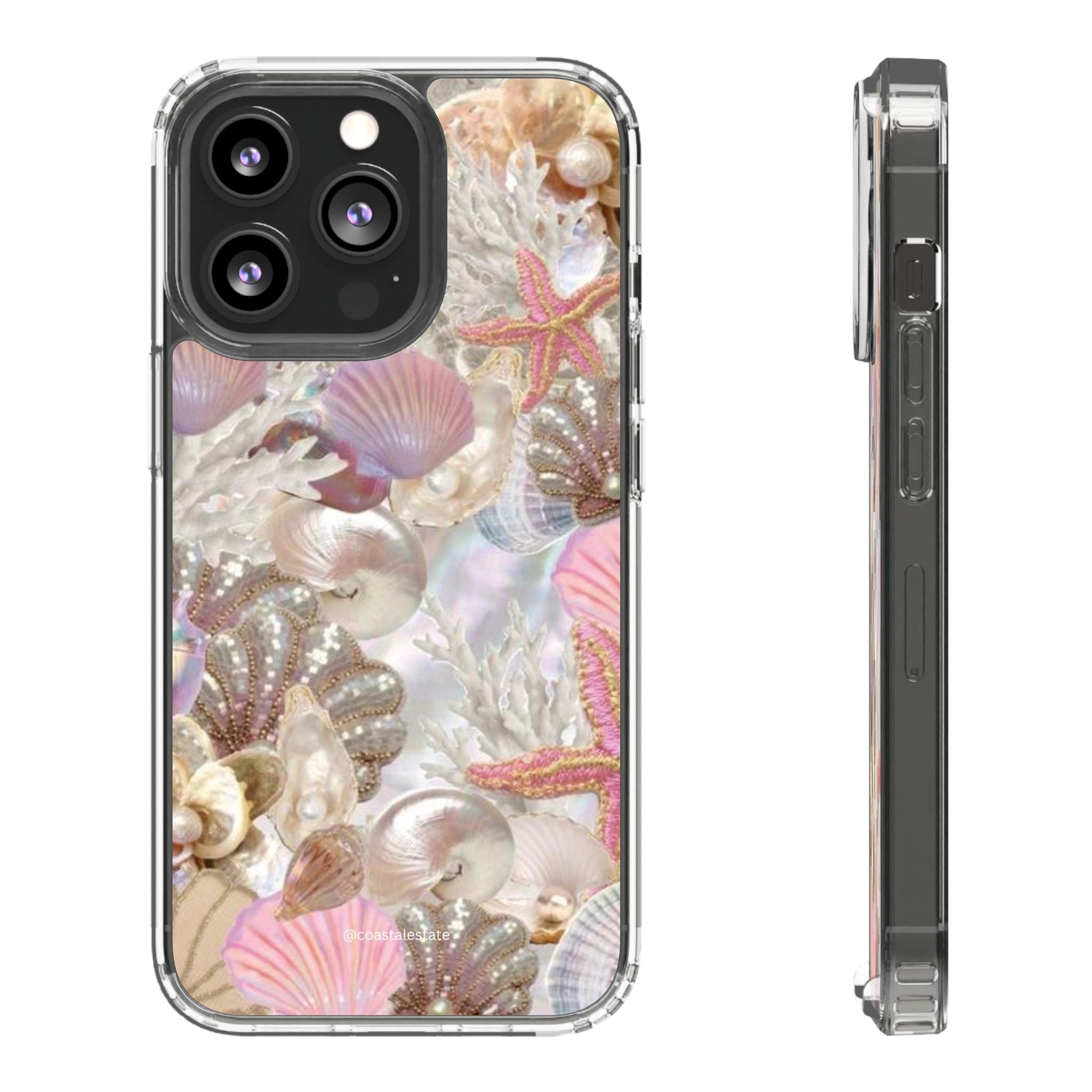 Seashell Gem Clear Phone Case — Iridescent Mermaid Beach Design