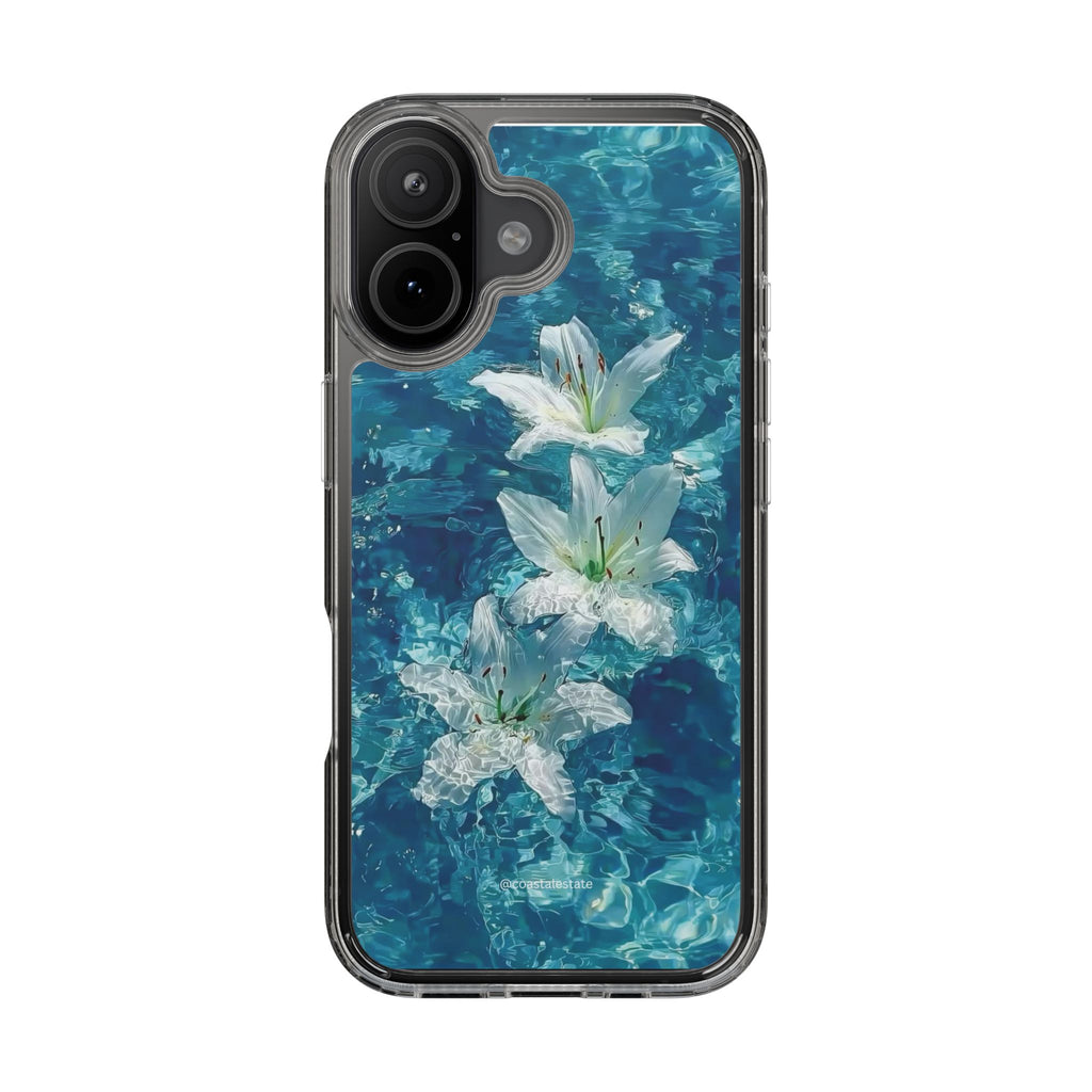 Clear Phone Case — Blue Water Lily Floral Design