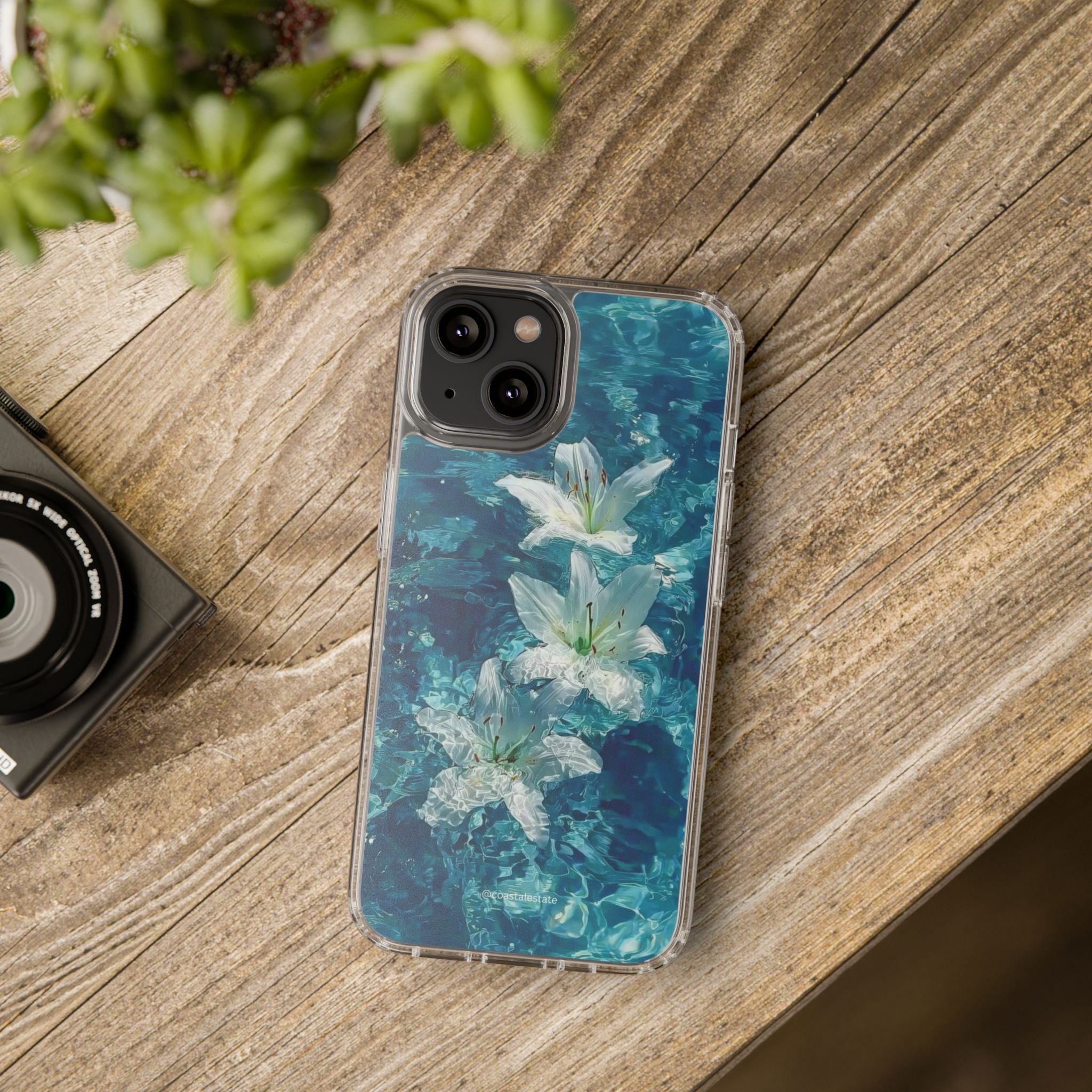 Clear Phone Case — Blue Water Lily Floral Design