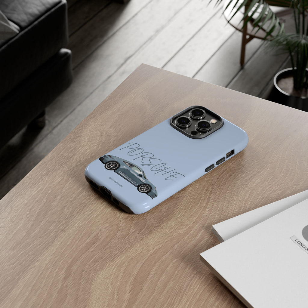 Porsche Sports Car Tough Phone Case — Light Blue Illustrated Porsche Design
