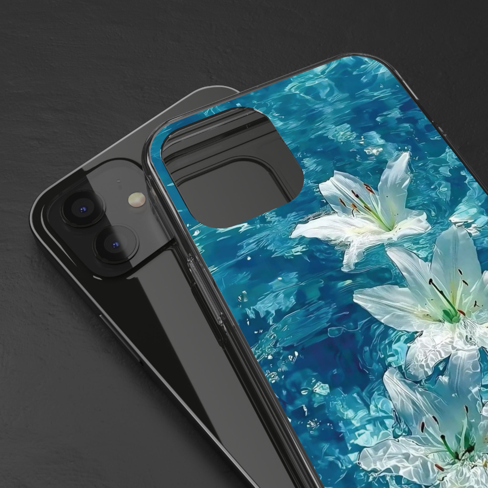 Clear Phone Case — Blue Water Lily Floral Design