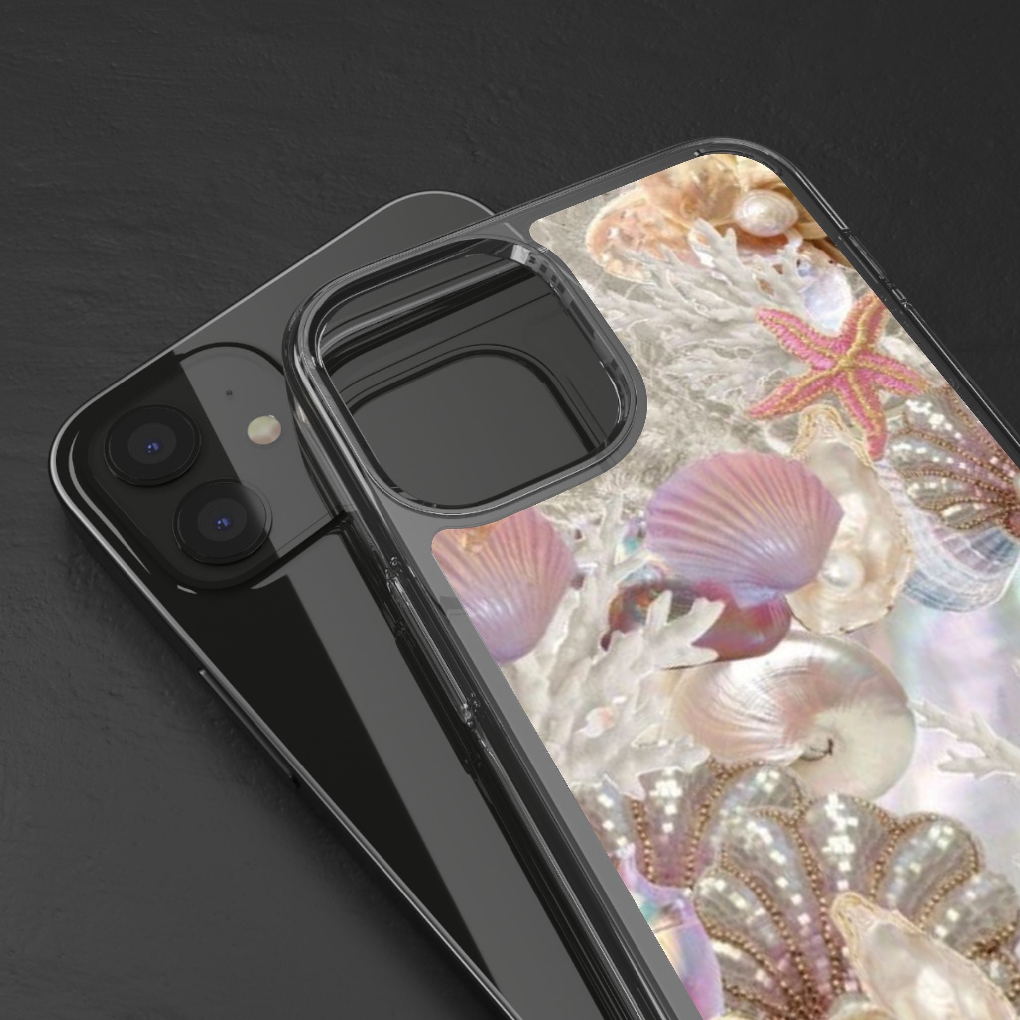 Seashell Gem Clear Phone Case — Iridescent Mermaid Beach Design