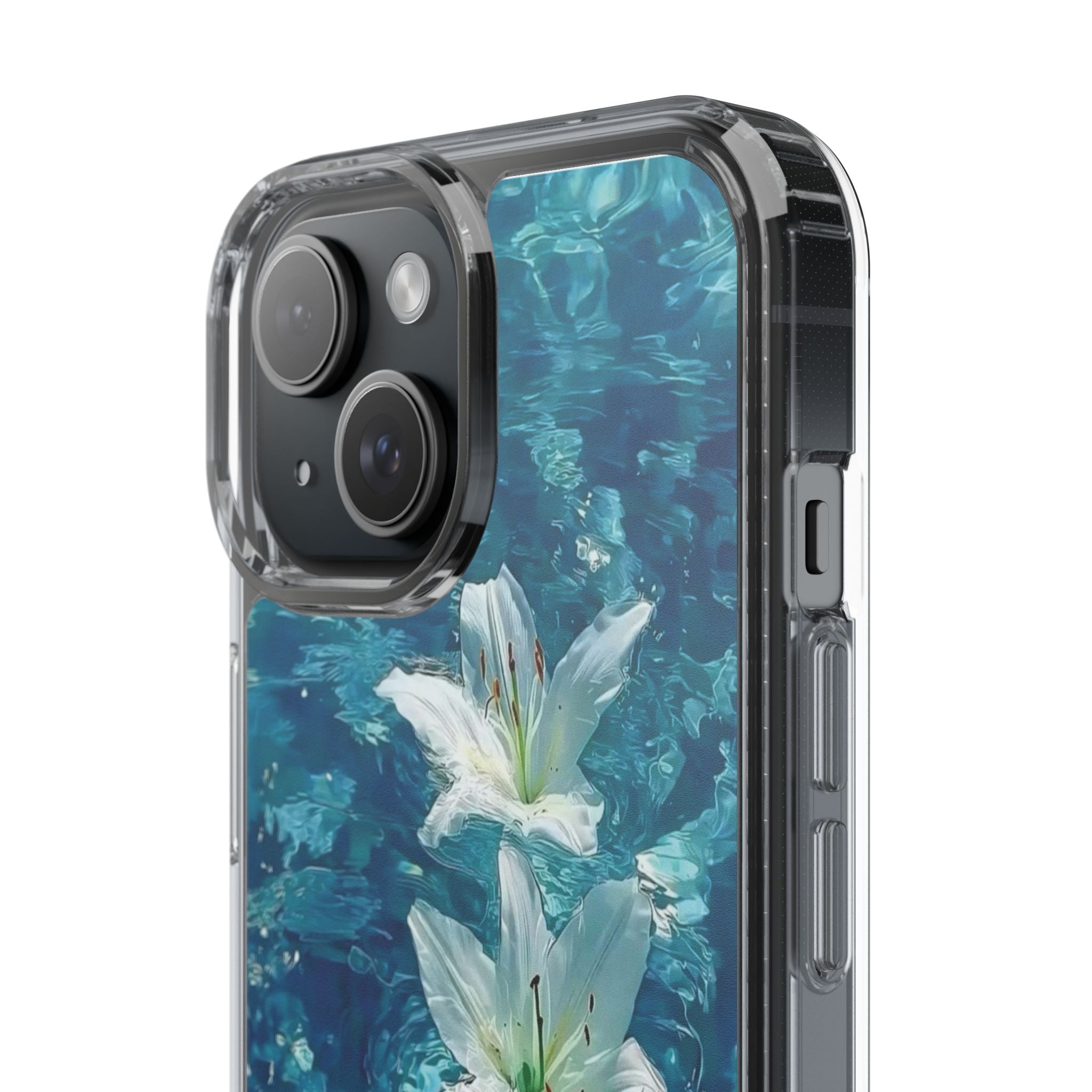 Clear Phone Case — Blue Water Lily Floral Design