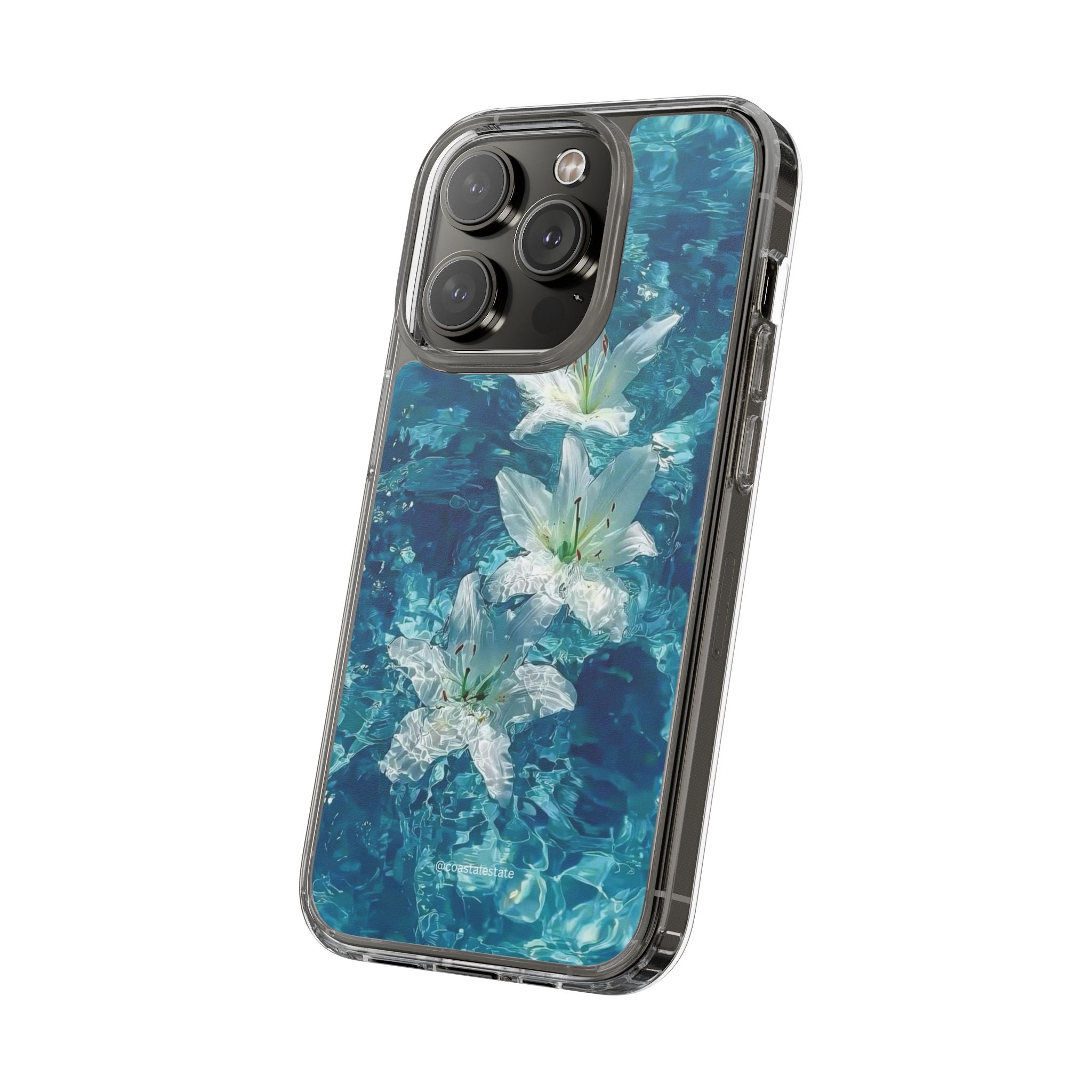 Clear Phone Case — Blue Water Lily Floral Design