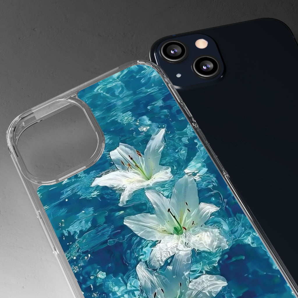 Clear Phone Case — Blue Water Lily Floral Design