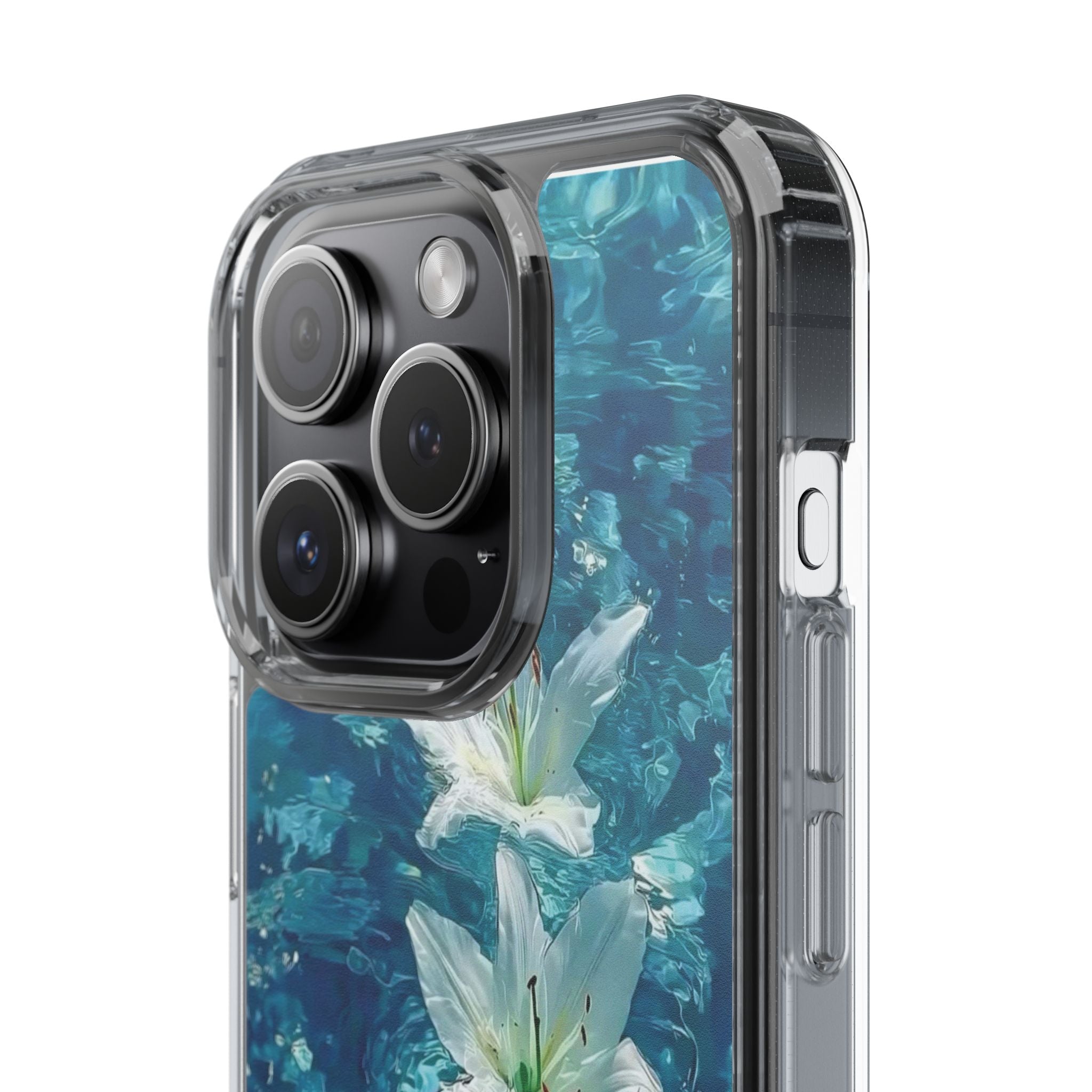 Clear Phone Case — Blue Water Lily Floral Design