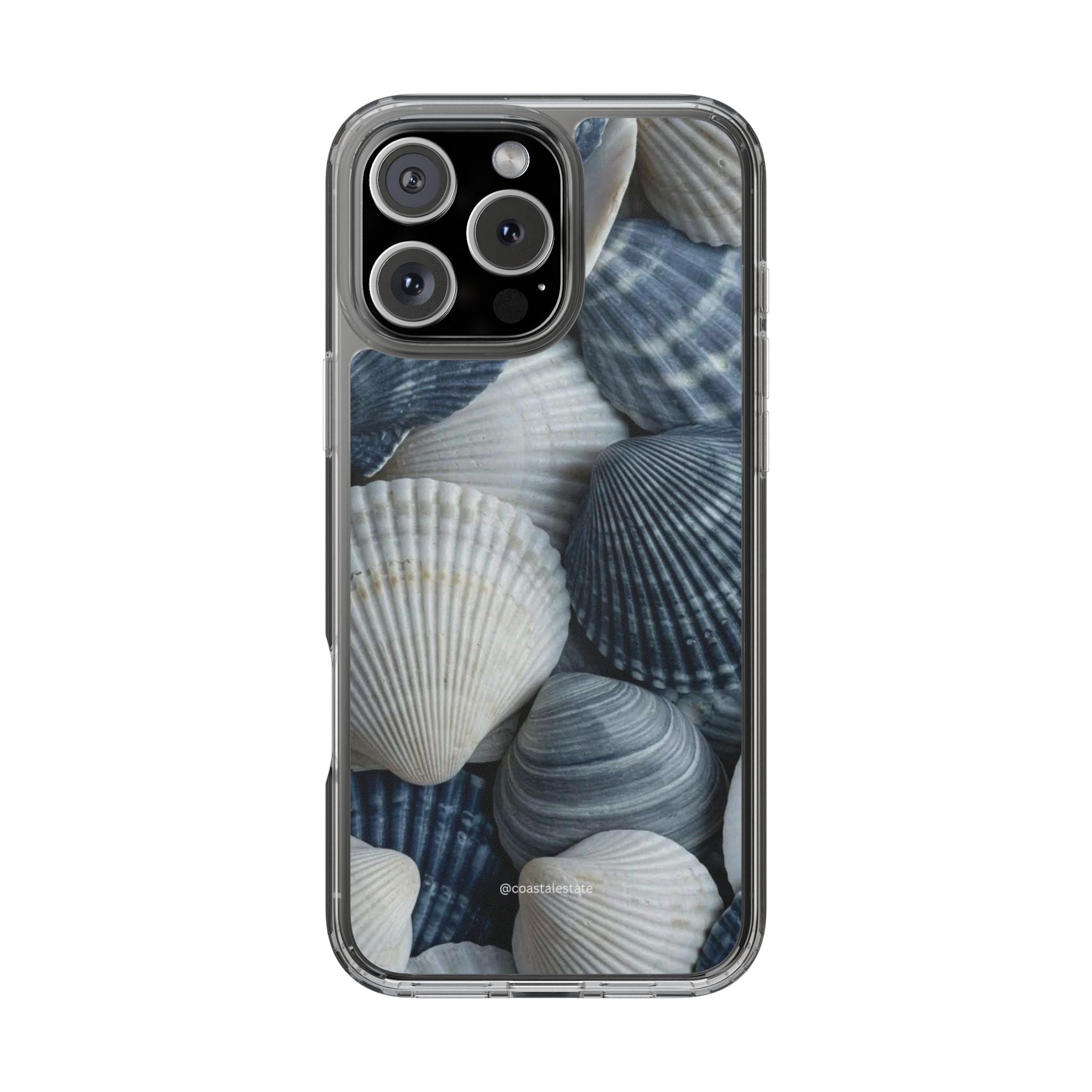 Seashell Pattern Clear Phone Case — Coastal Blue Shells iPhone Case