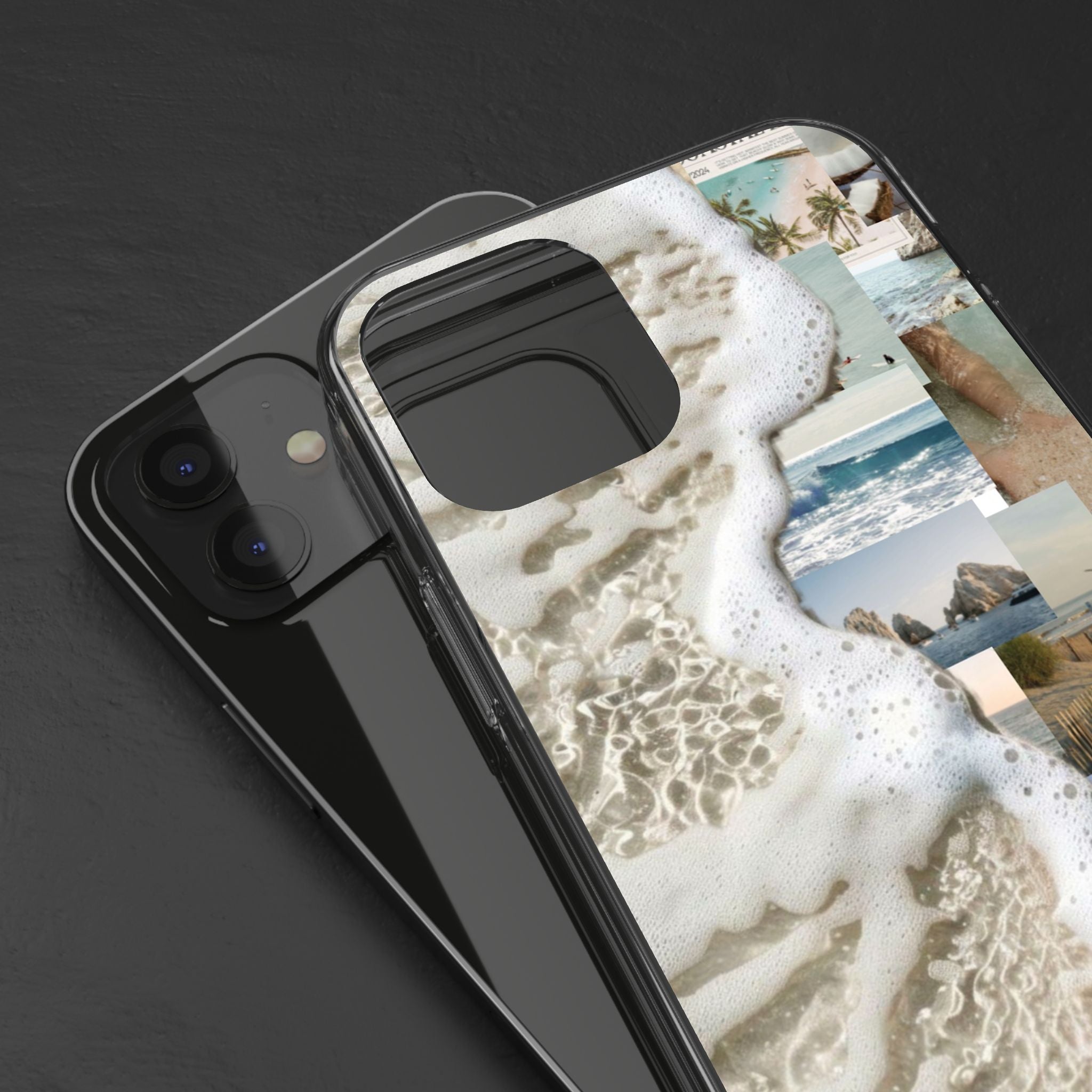 Clear Phone Case — Coastal Collage Beach Foam Design