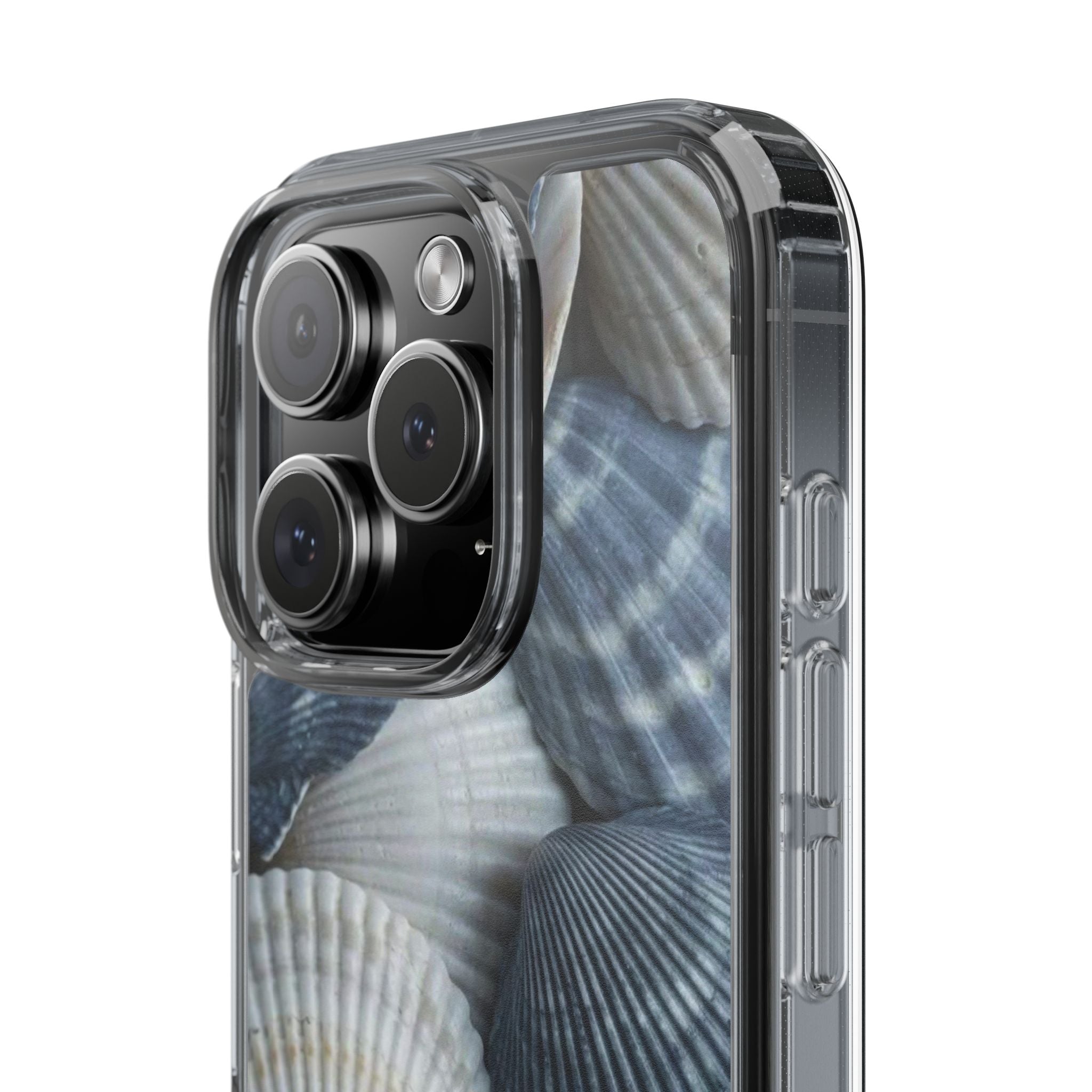 Seashell Pattern Clear Phone Case — Coastal Blue Shells iPhone Case