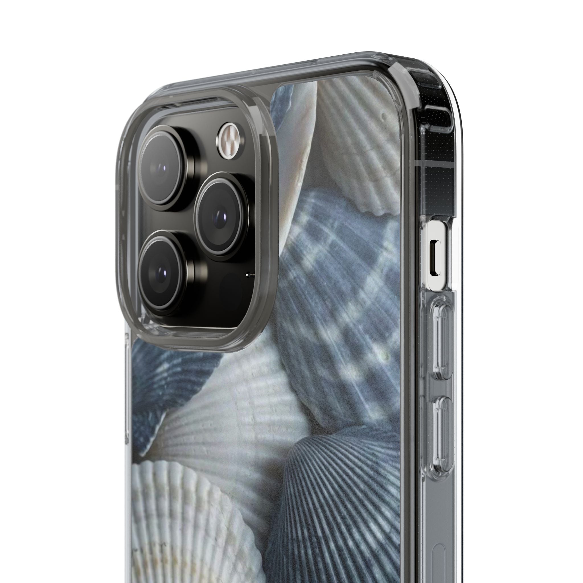 Seashell Pattern Clear Phone Case — Coastal Blue Shells iPhone Case