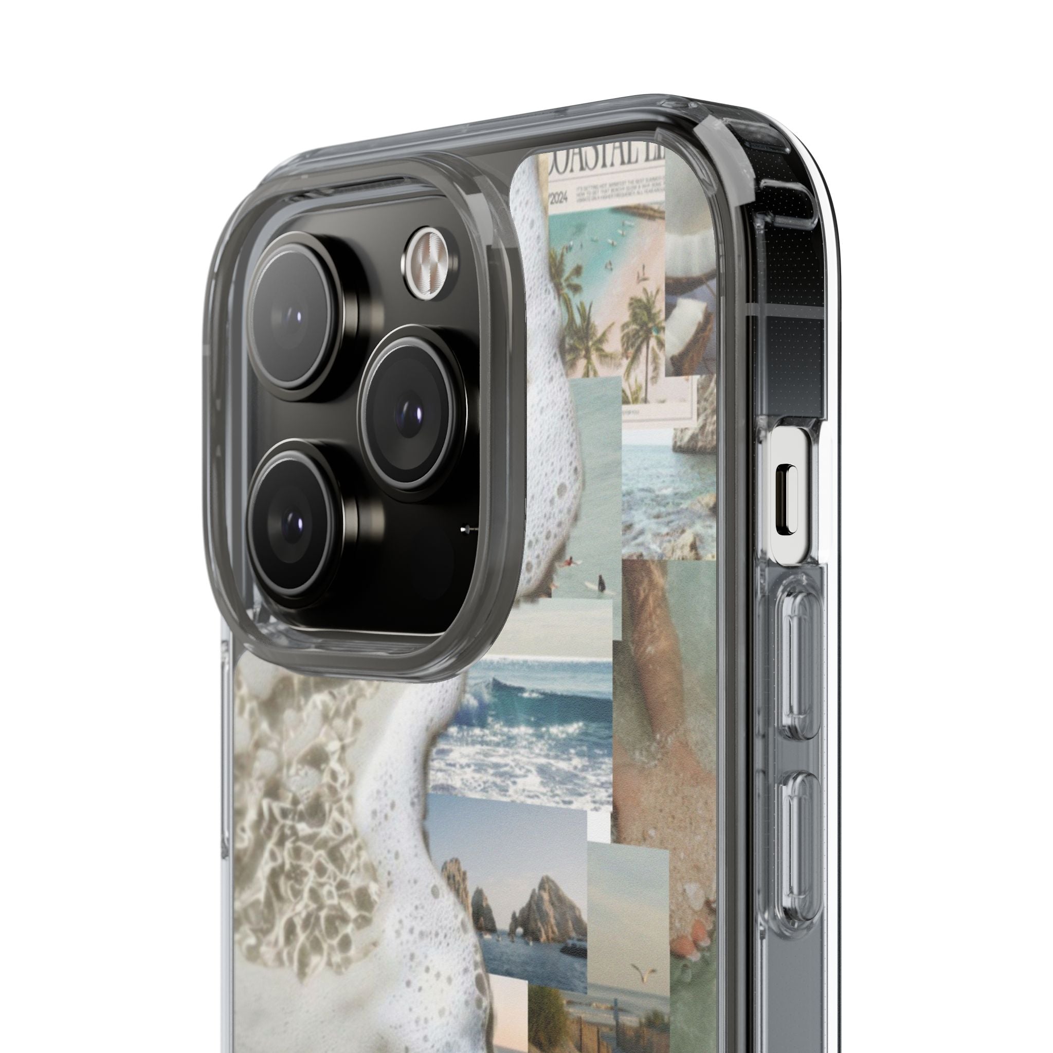 Clear Phone Case — Coastal Collage Beach Foam Design