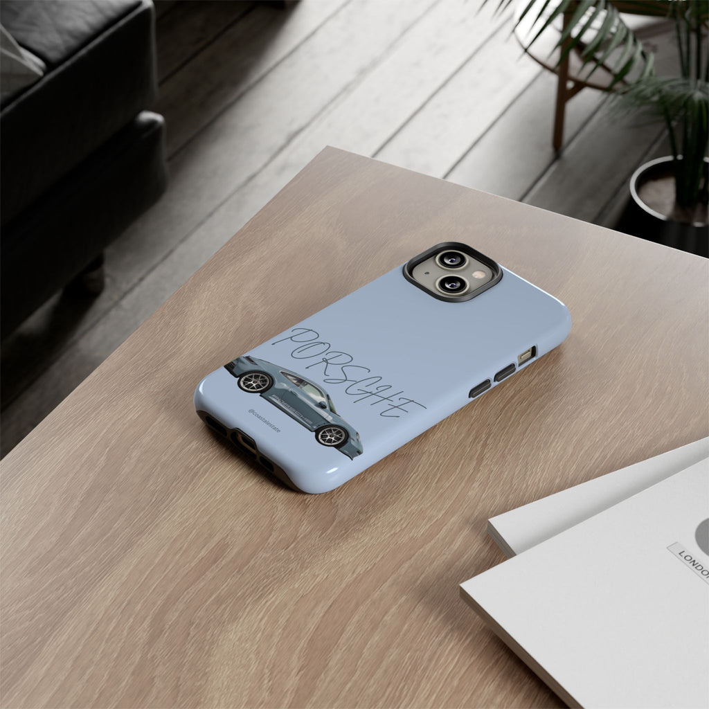 Porsche Sports Car Tough Phone Case — Light Blue Illustrated Porsche Design