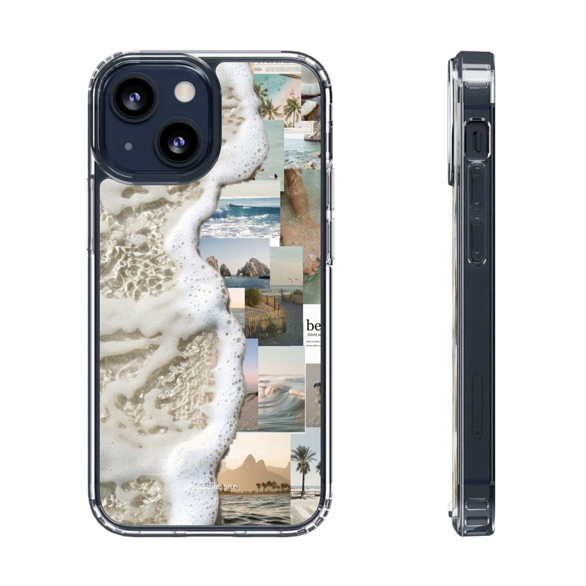 Clear Phone Case — Coastal Collage Beach Foam Design