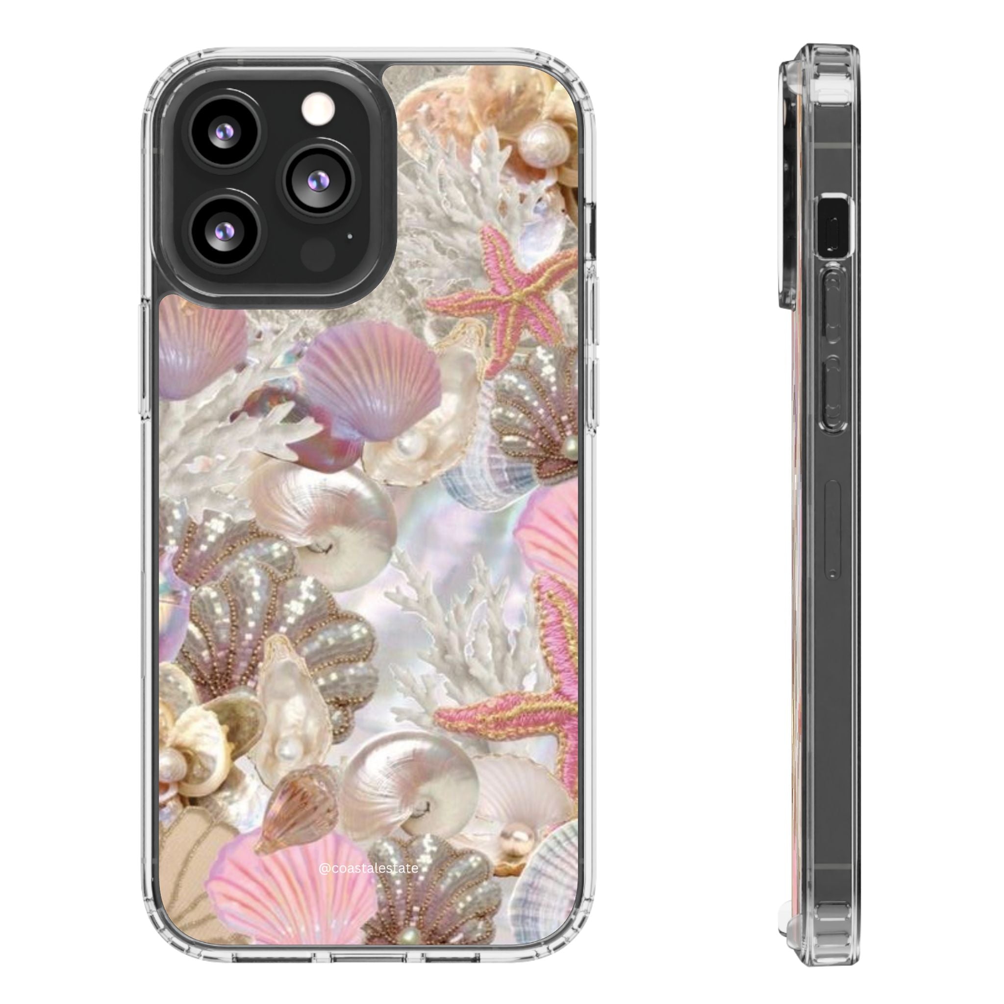 Seashell Gem Clear Phone Case — Iridescent Mermaid Beach Design