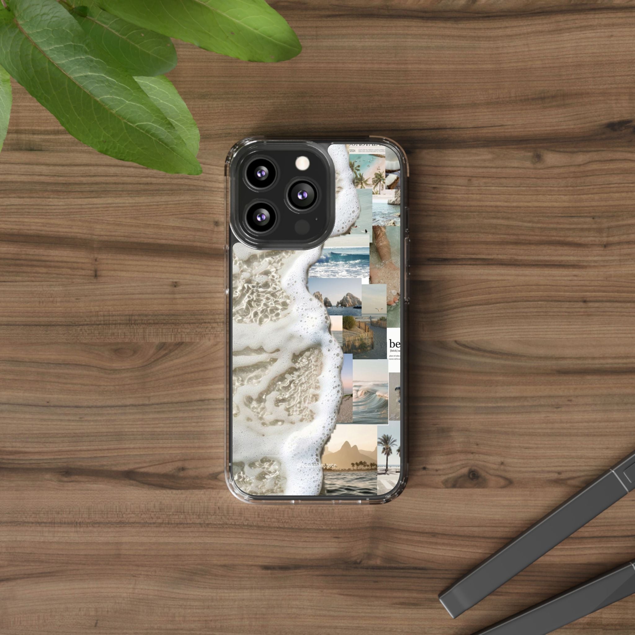 Clear Phone Case — Coastal Collage Beach Foam Design
