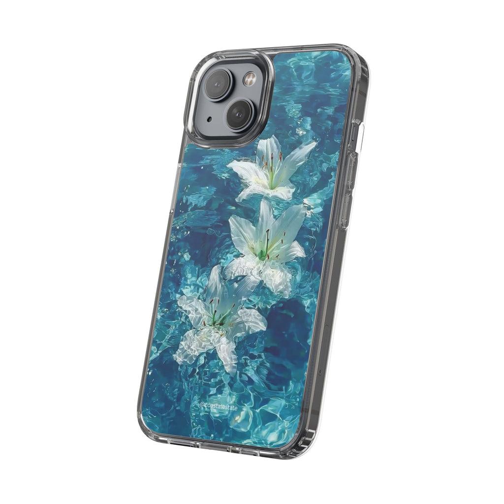 Clear Phone Case — Blue Water Lily Floral Design