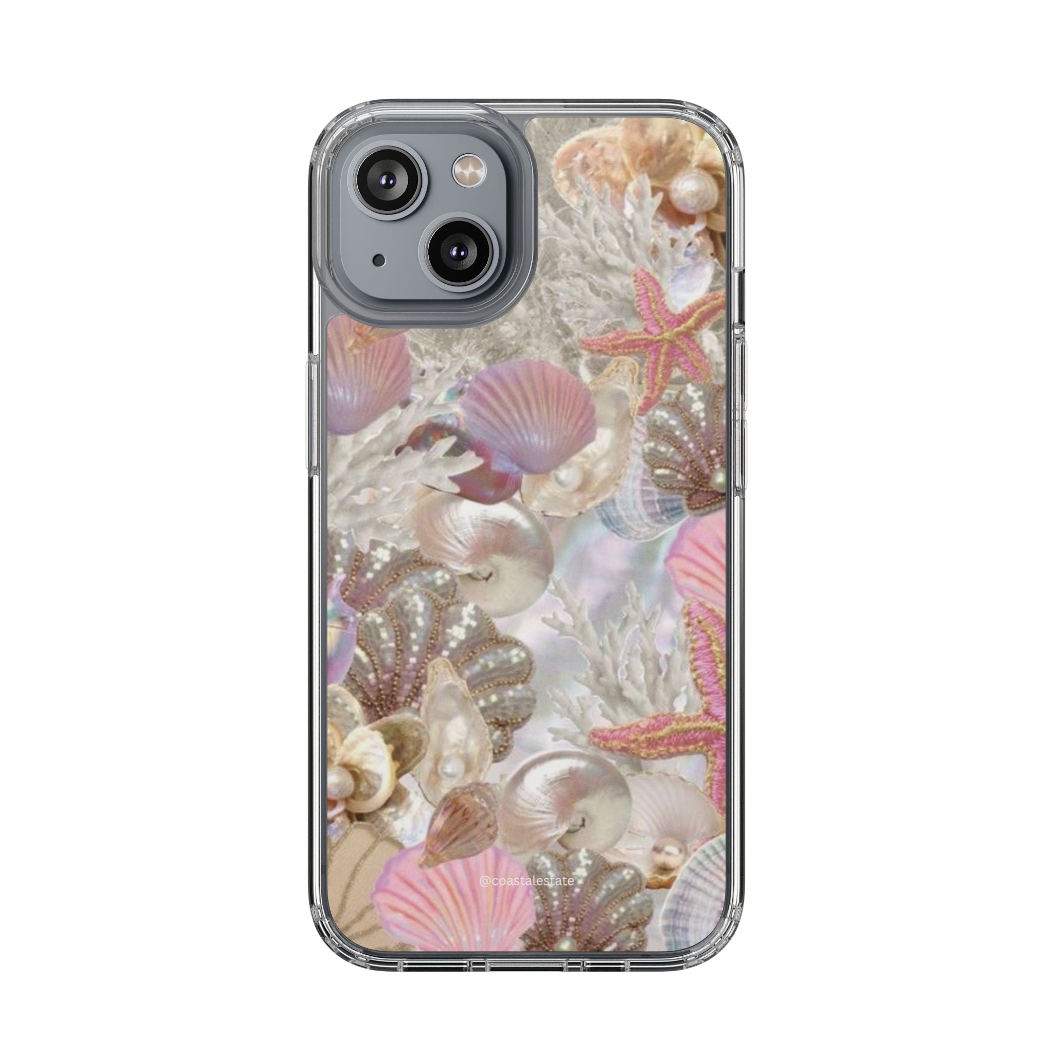 Seashell Gem Clear Phone Case — Iridescent Mermaid Beach Design
