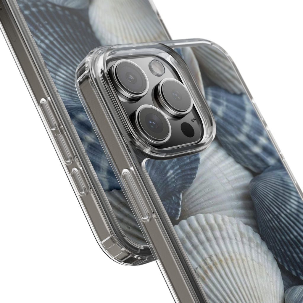 Seashell Pattern Clear Phone Case — Coastal Blue Shells iPhone Case