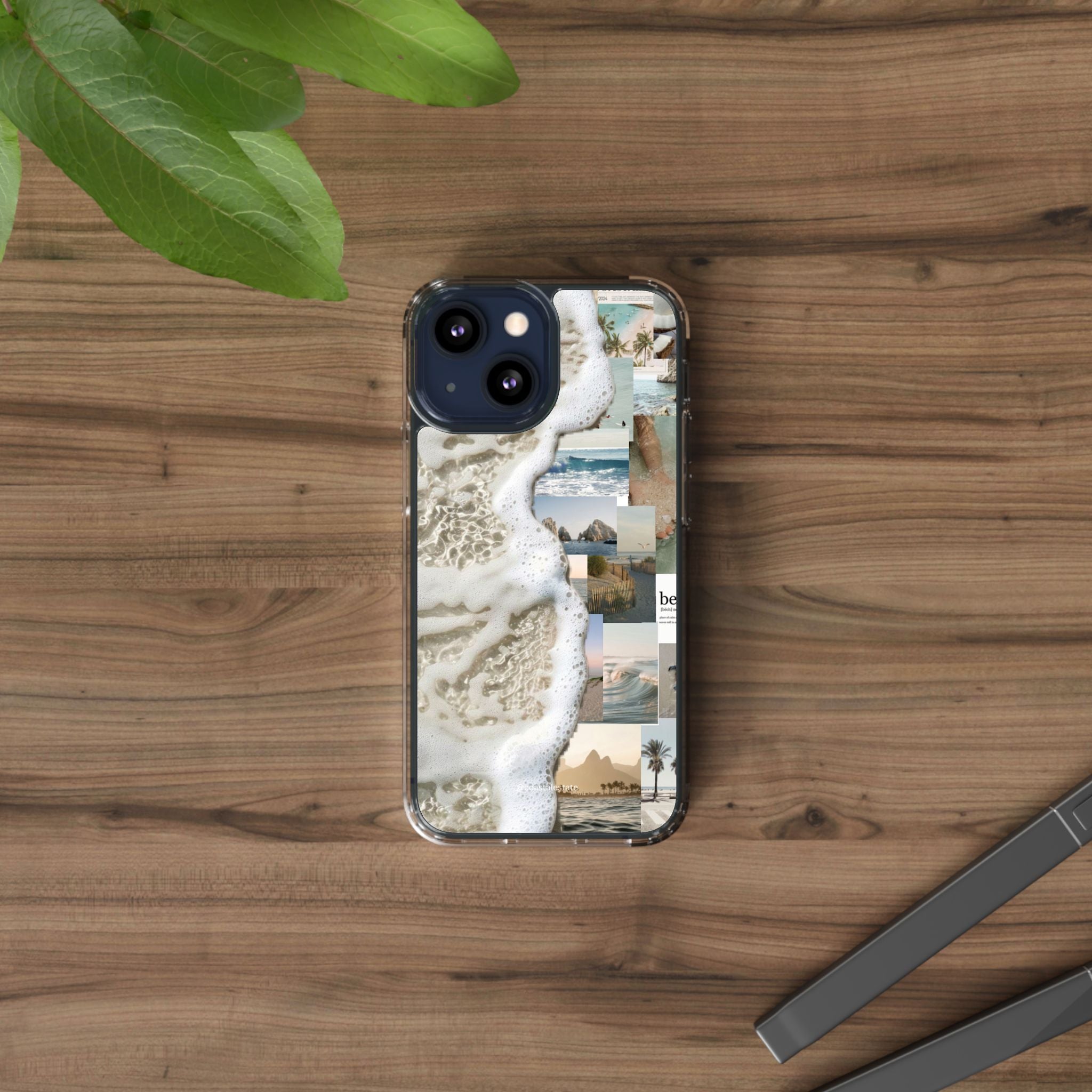 Clear Phone Case — Coastal Collage Beach Foam Design