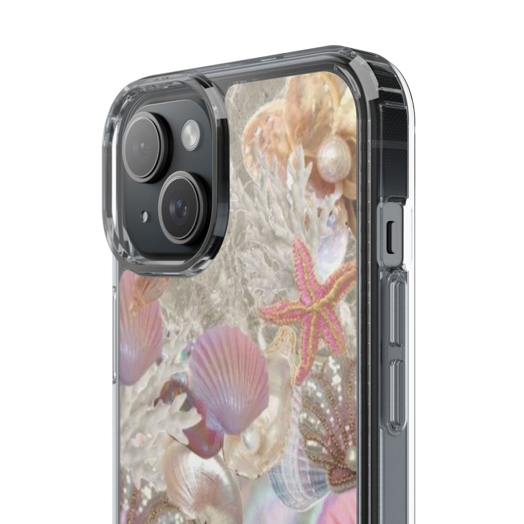 Seashell Gem Clear Phone Case — Iridescent Mermaid Beach Design