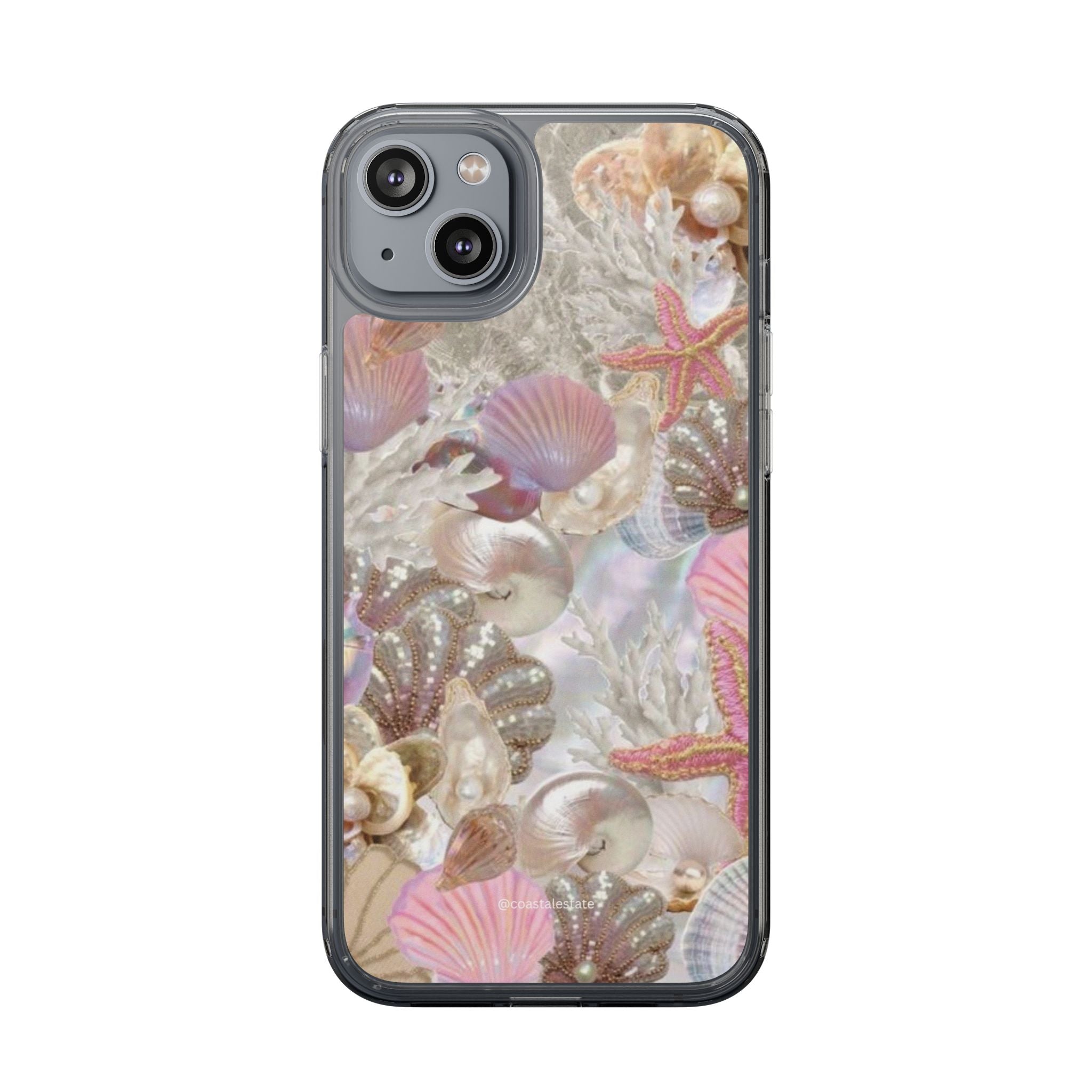 Seashell Gem Clear Phone Case — Iridescent Mermaid Beach Design