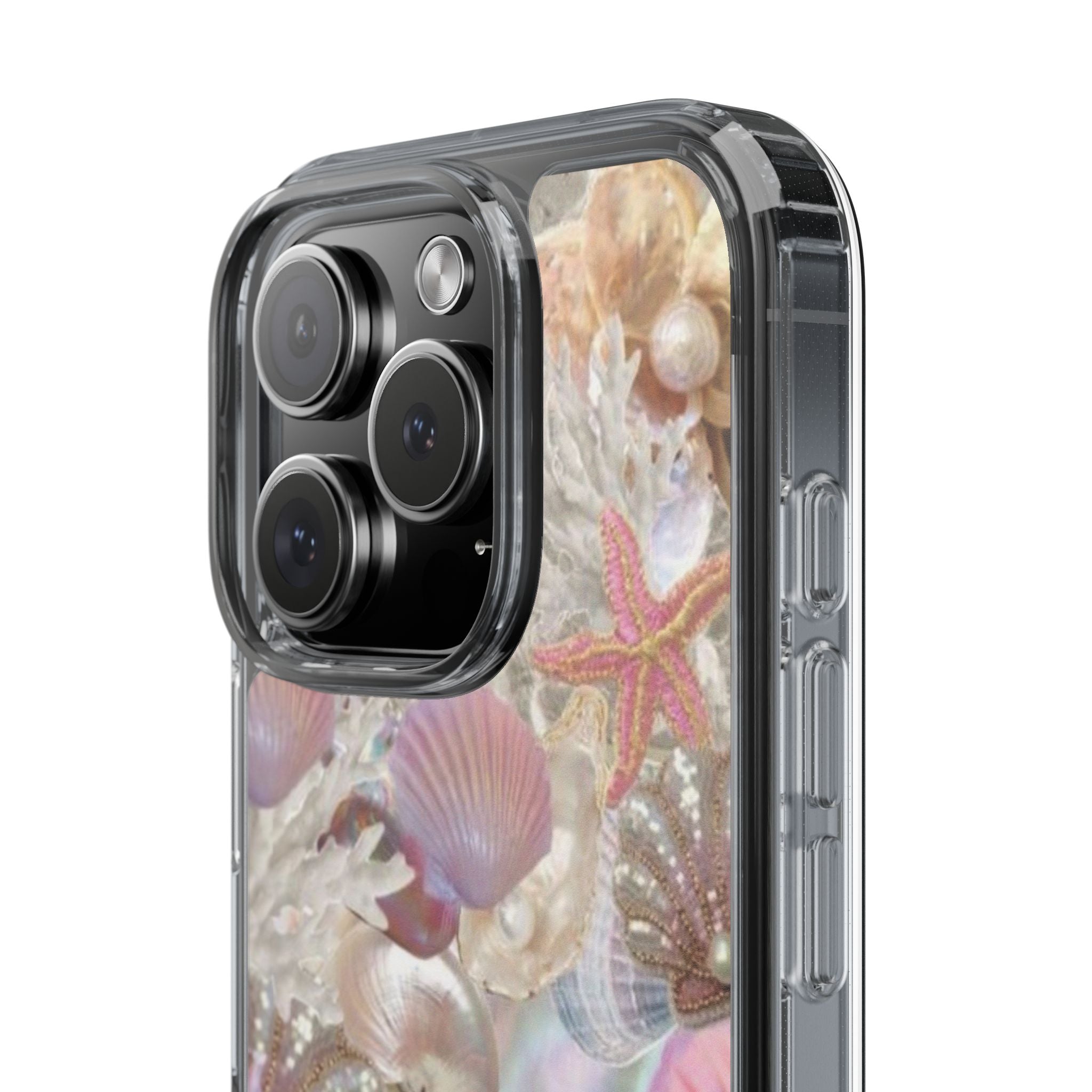 Seashell Gem Clear Phone Case — Iridescent Mermaid Beach Design