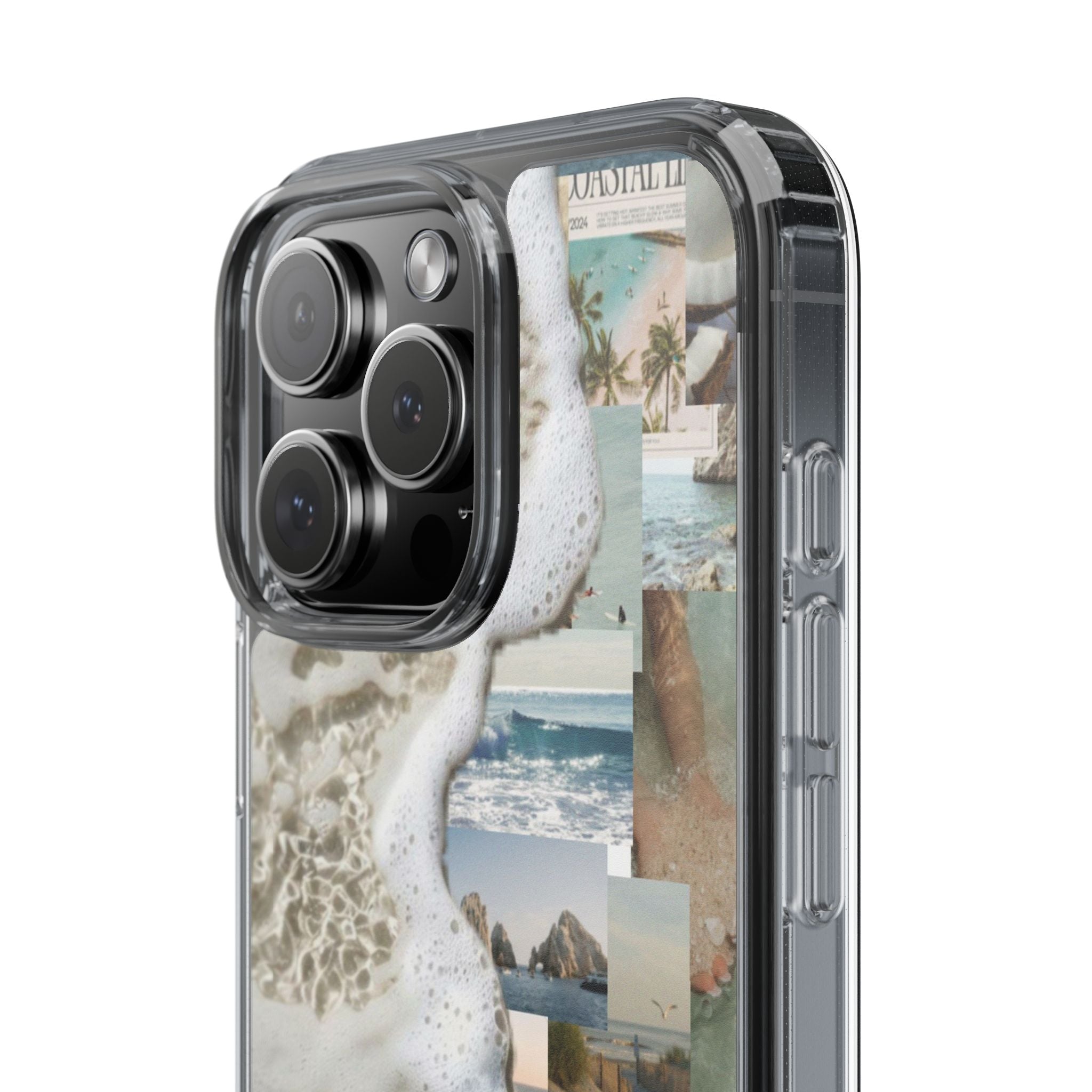 Clear Phone Case — Coastal Collage Beach Foam Design