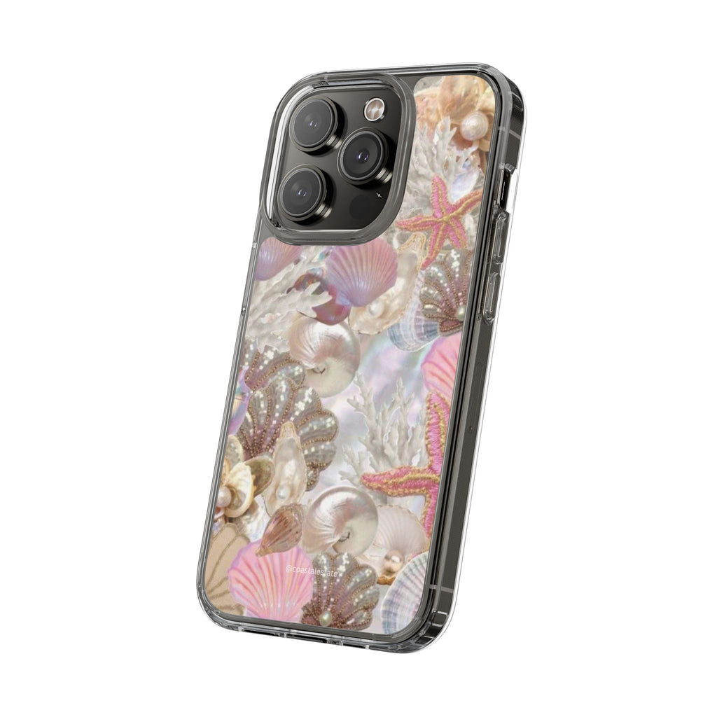 Seashell Gem Clear Phone Case — Iridescent Mermaid Beach Design