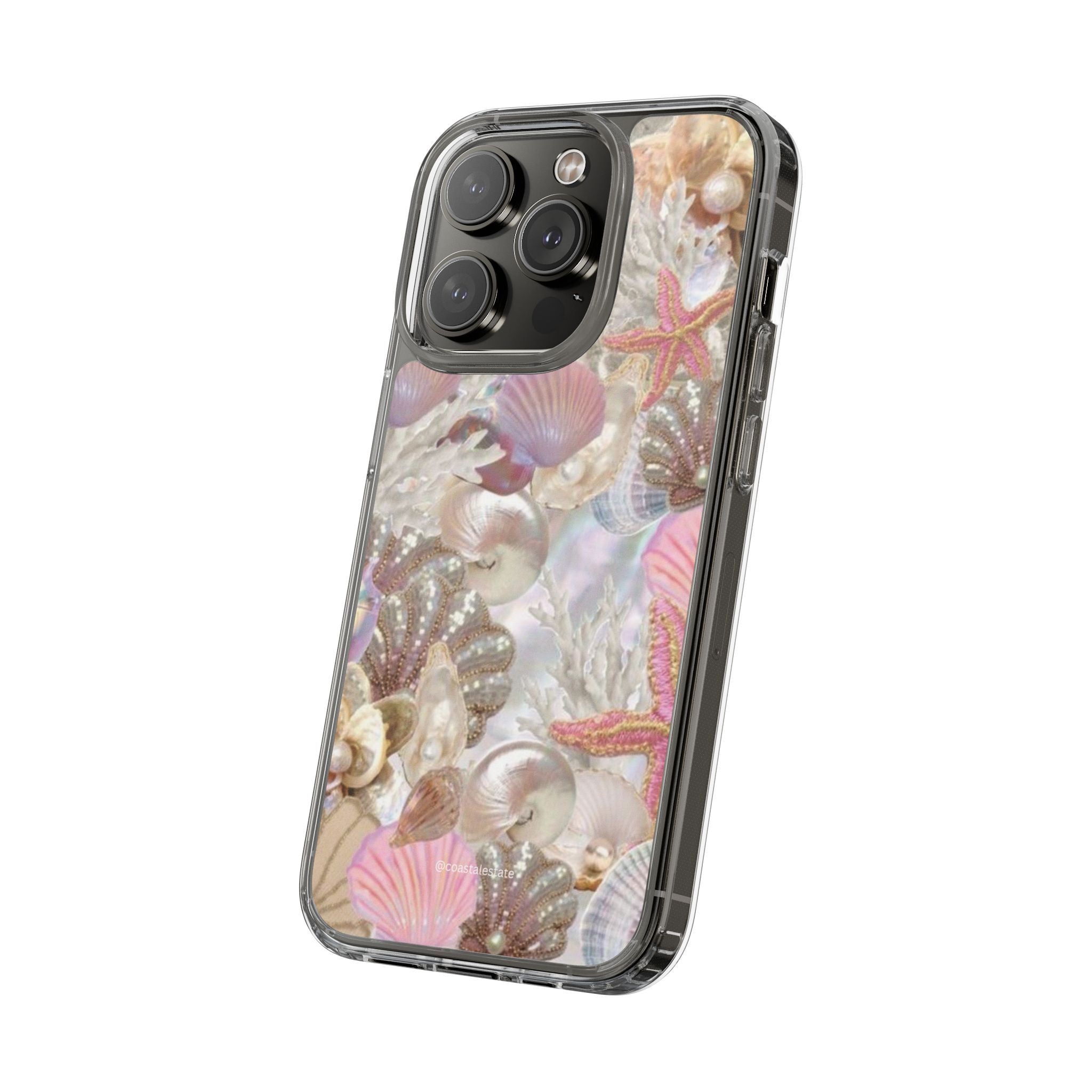 Seashell Gem Clear Phone Case — Iridescent Mermaid Beach Design