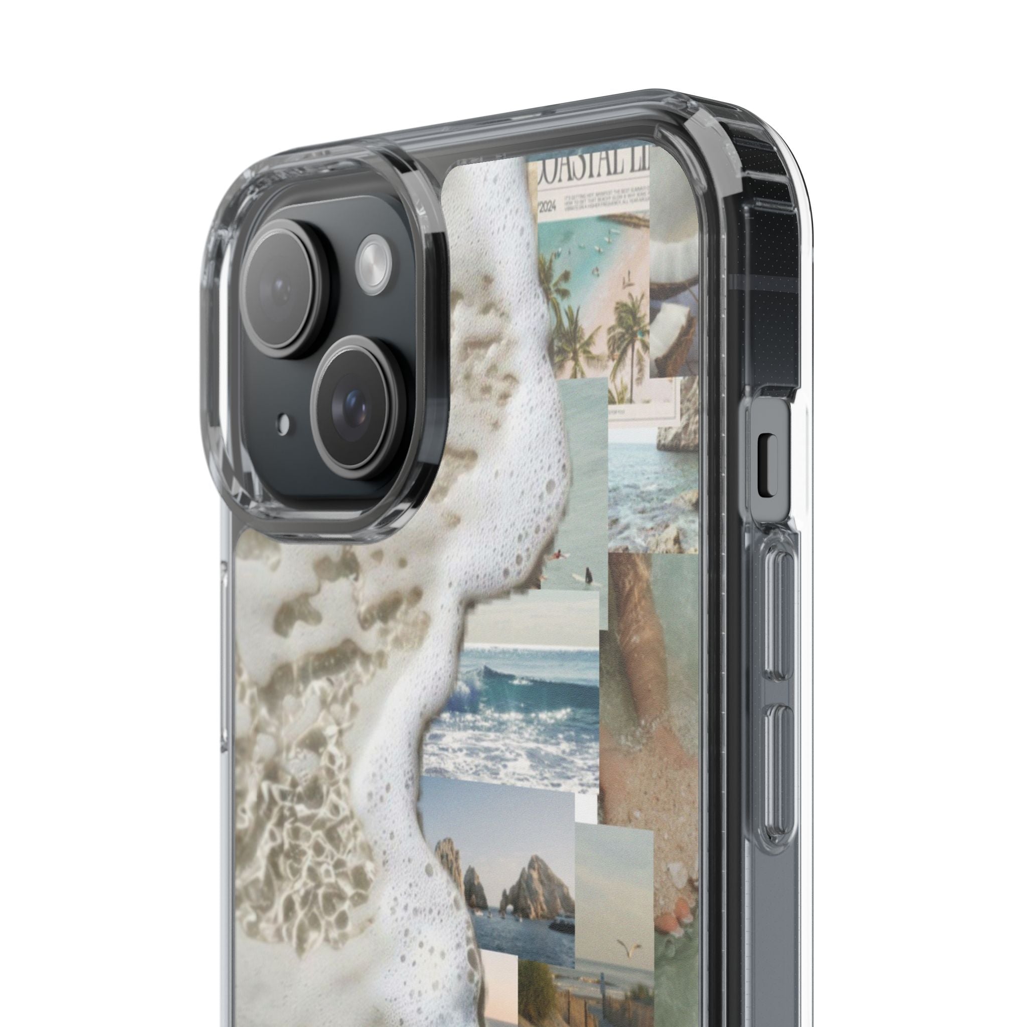 Clear Phone Case — Coastal Collage Beach Foam Design
