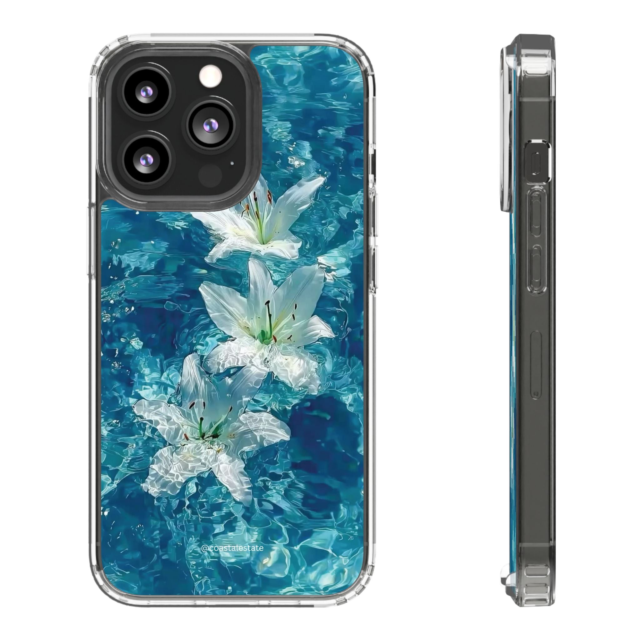 Clear Phone Case — Blue Water Lily Floral Design