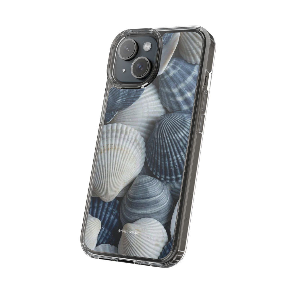 Seashell Pattern Clear Phone Case — Coastal Blue Shells iPhone Case