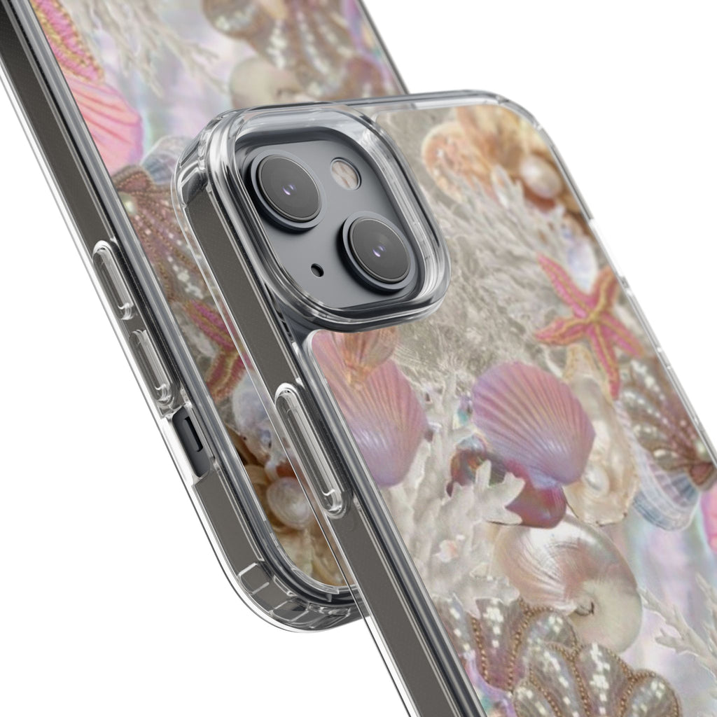 Seashell Gem Clear Phone Case — Iridescent Mermaid Beach Design