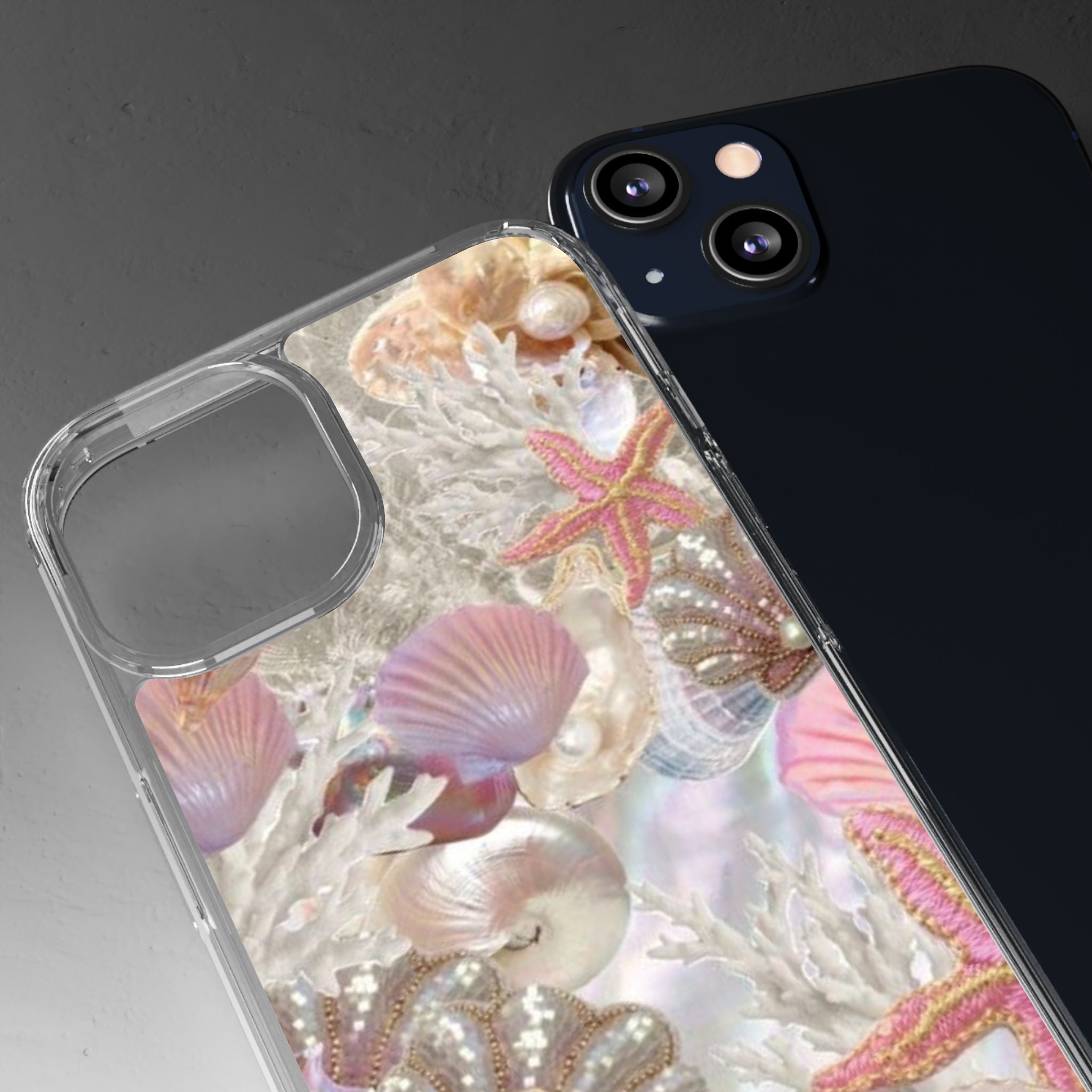 Seashell Gem Clear Phone Case — Iridescent Mermaid Beach Design