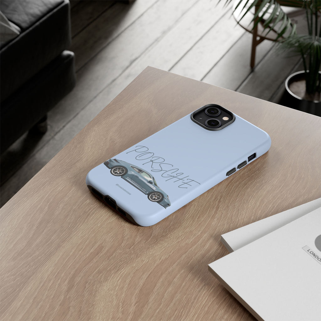 Porsche Sports Car Tough Phone Case — Light Blue Illustrated Porsche Design