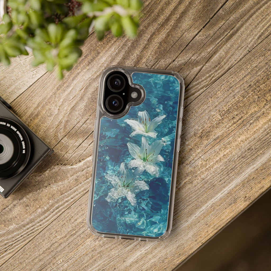 Clear Phone Case — Blue Water Lily Floral Design