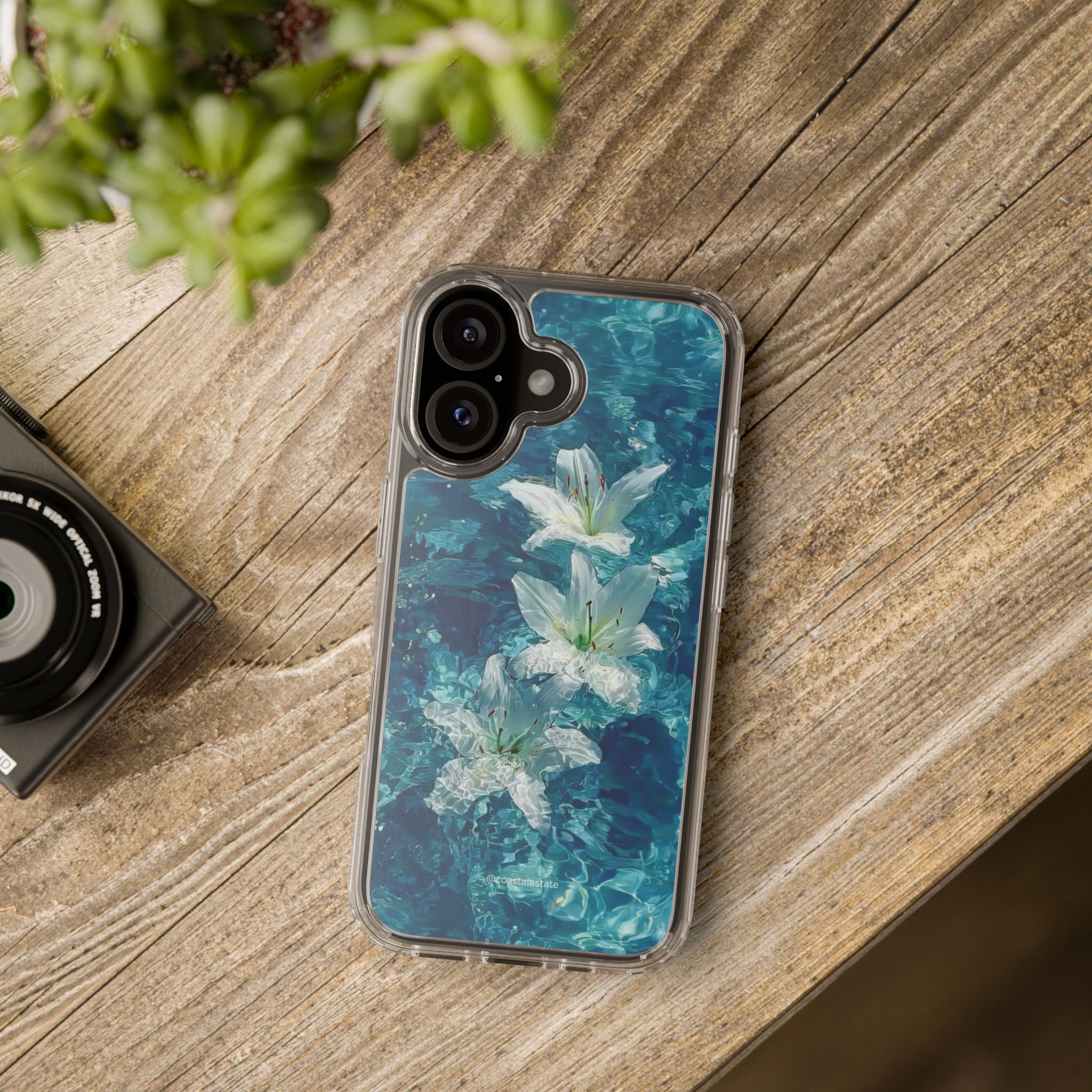 Clear Phone Case — Blue Water Lily Floral Design