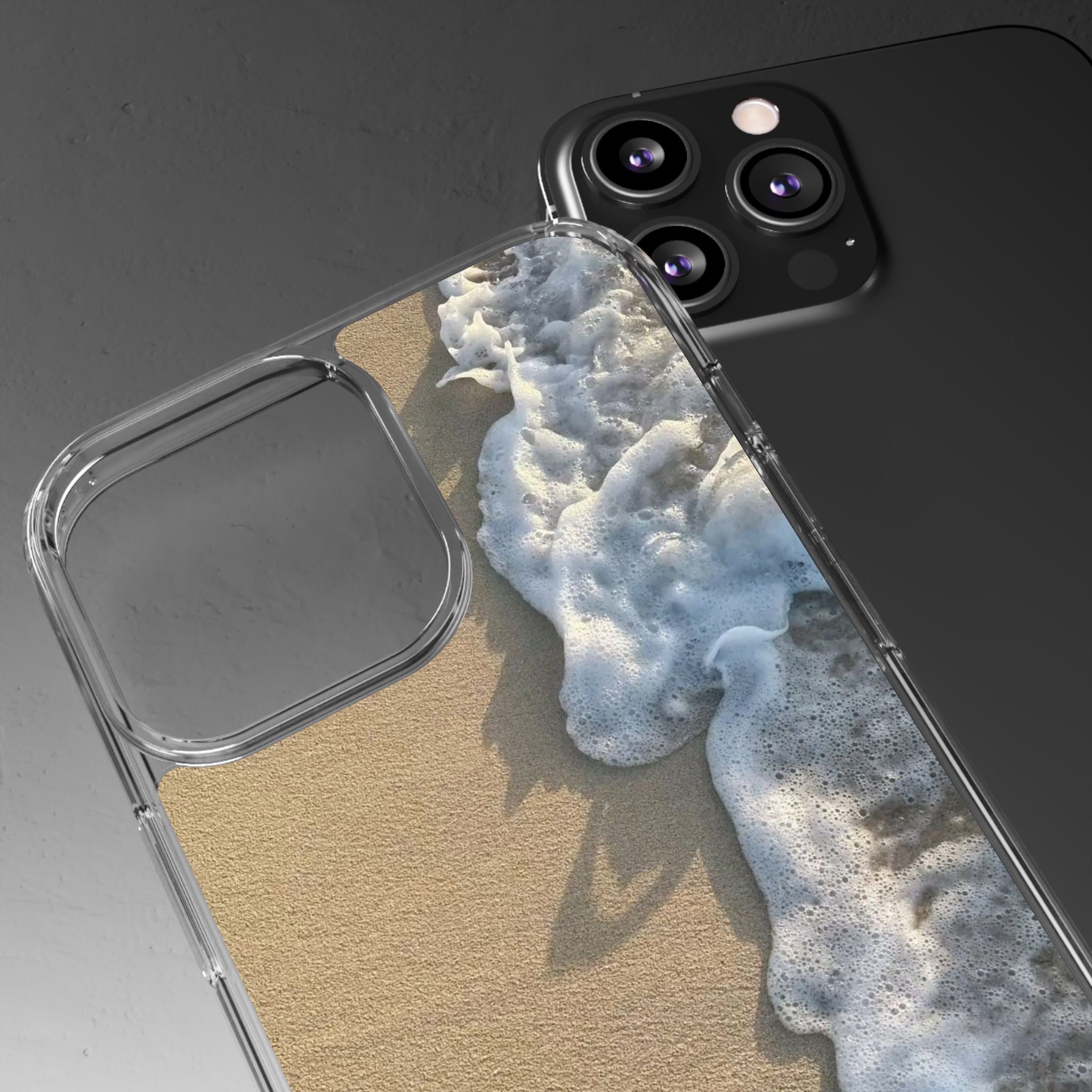 Clear Phone Case — Realistic Beach Wave Sand Design