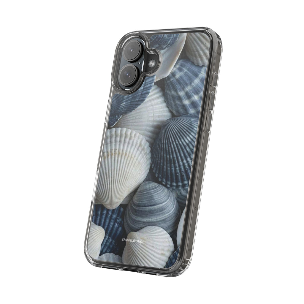 Seashell Pattern Clear Phone Case — Coastal Blue Shells iPhone Case
