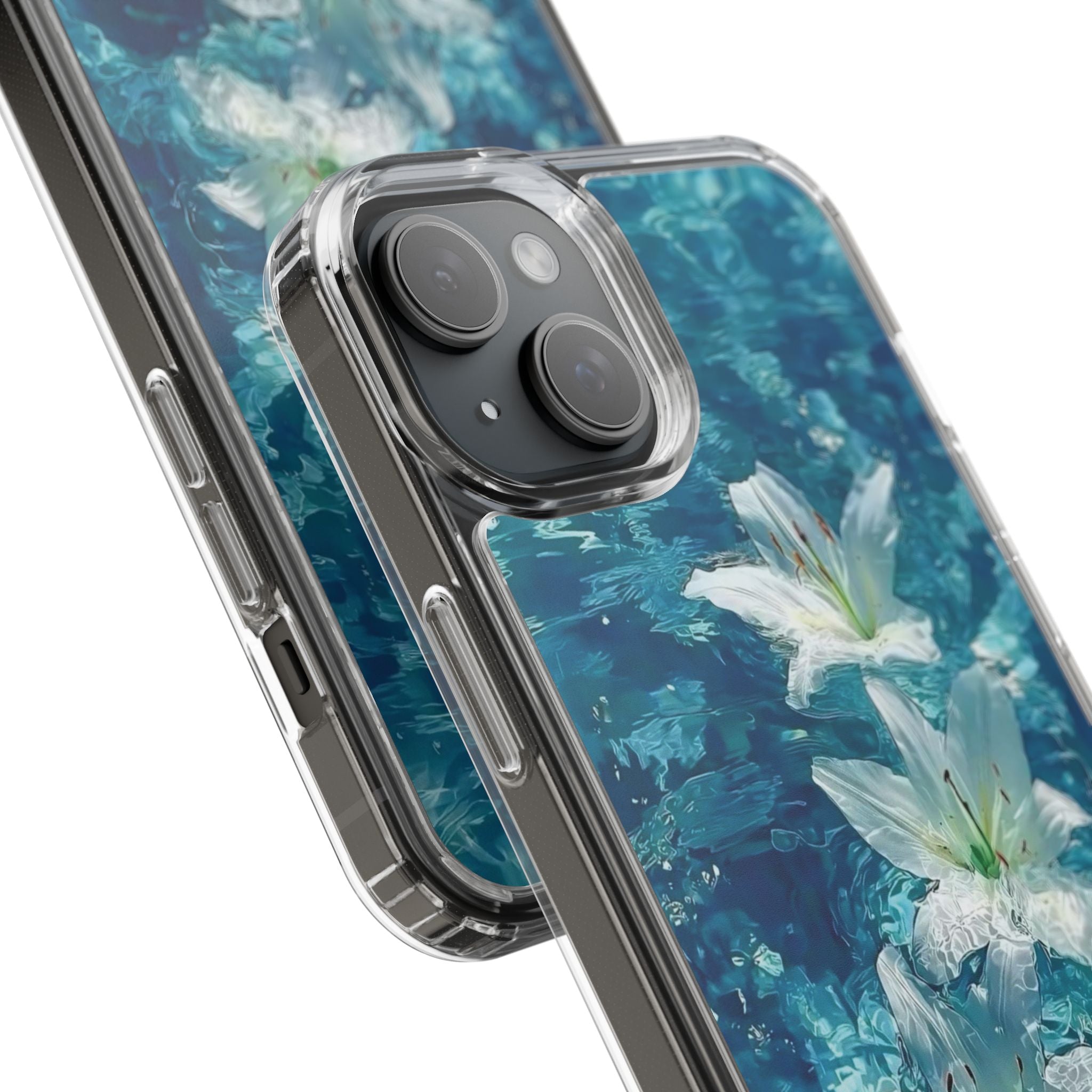 Clear Phone Case — Blue Water Lily Floral Design