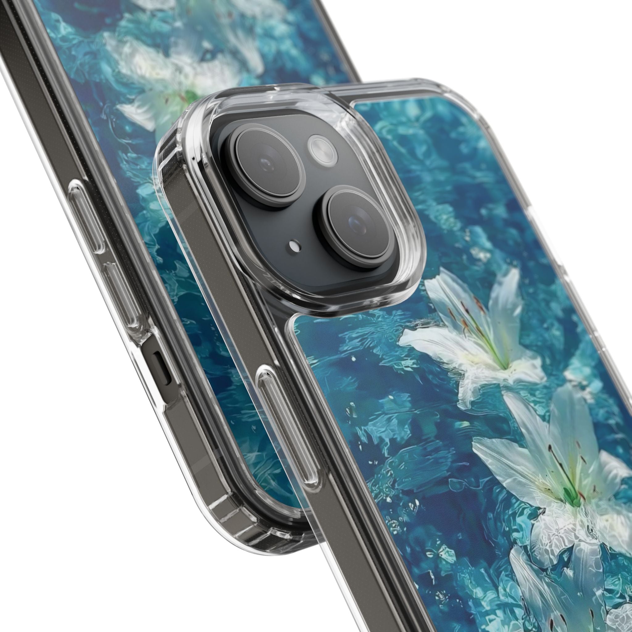 Clear Phone Case — Blue Water Lily Floral Design