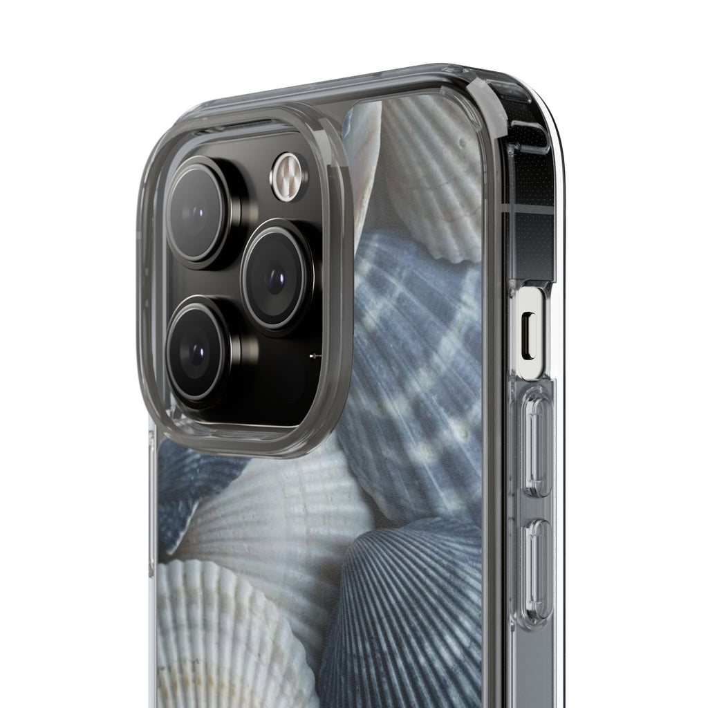 Seashell Pattern Clear Phone Case — Coastal Blue Shells iPhone Case