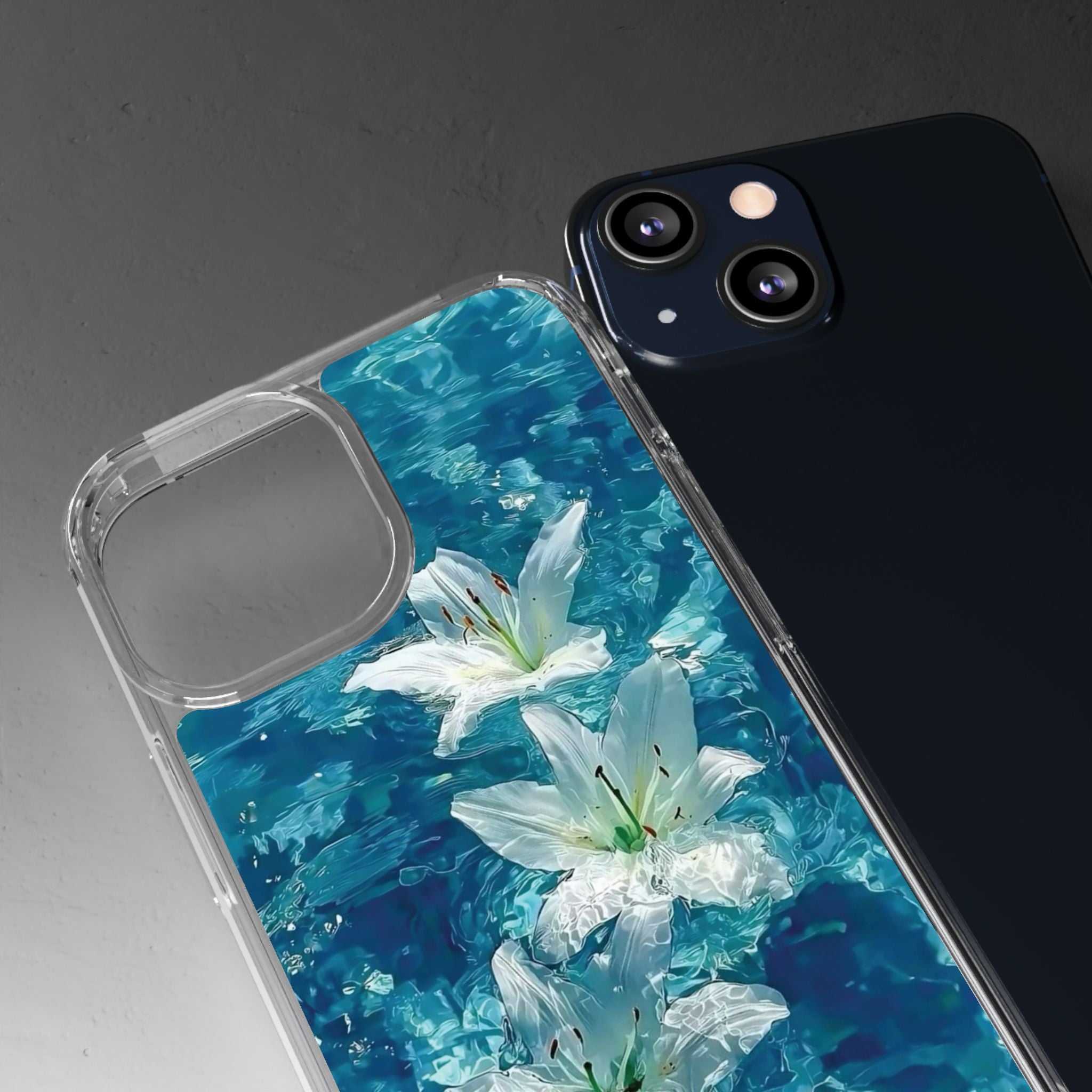 Clear Phone Case — Blue Water Lily Floral Design