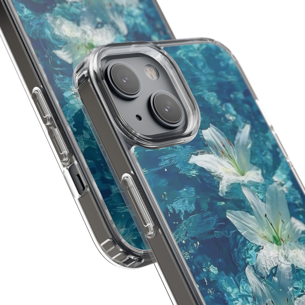 Clear Phone Case — Blue Water Lily Floral Design