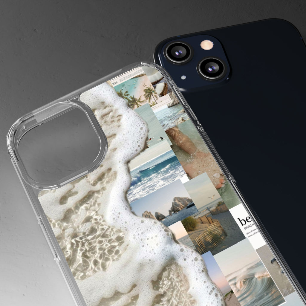 Clear Phone Case — Coastal Collage Beach Foam Design