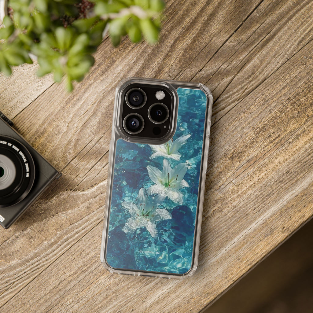 Clear Phone Case — Blue Water Lily Floral Design