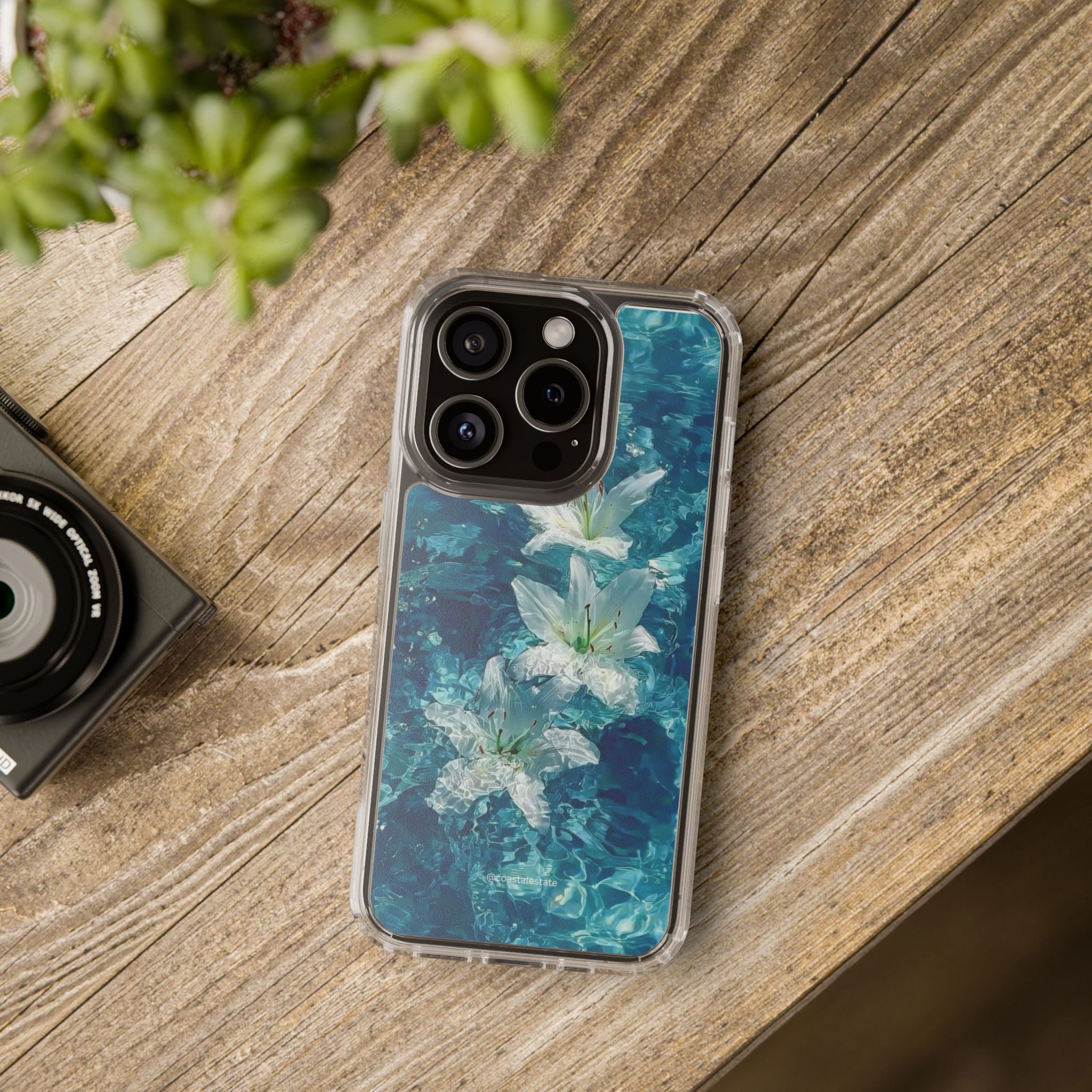 Clear Phone Case — Blue Water Lily Floral Design