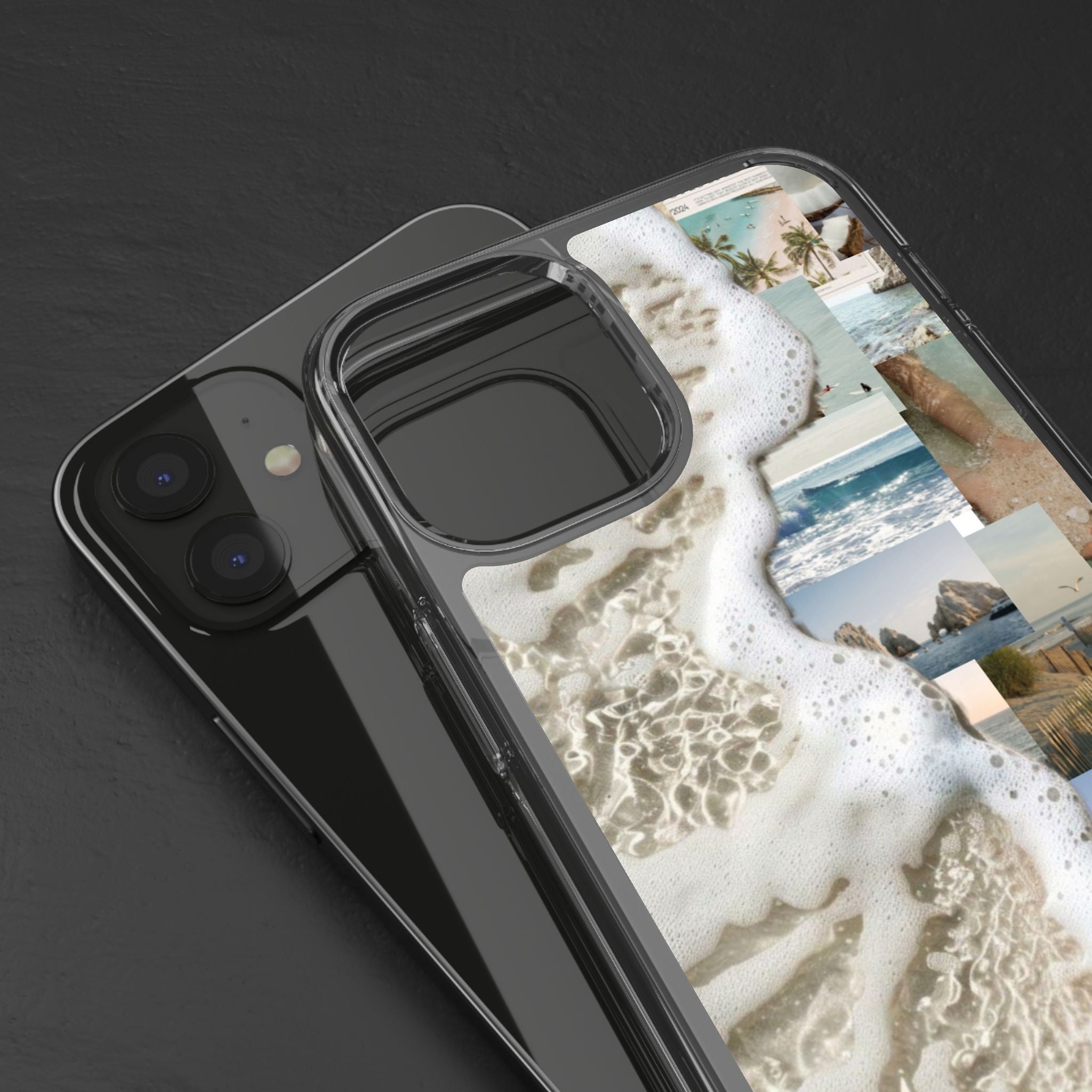 Clear Phone Case — Coastal Collage Beach Foam Design