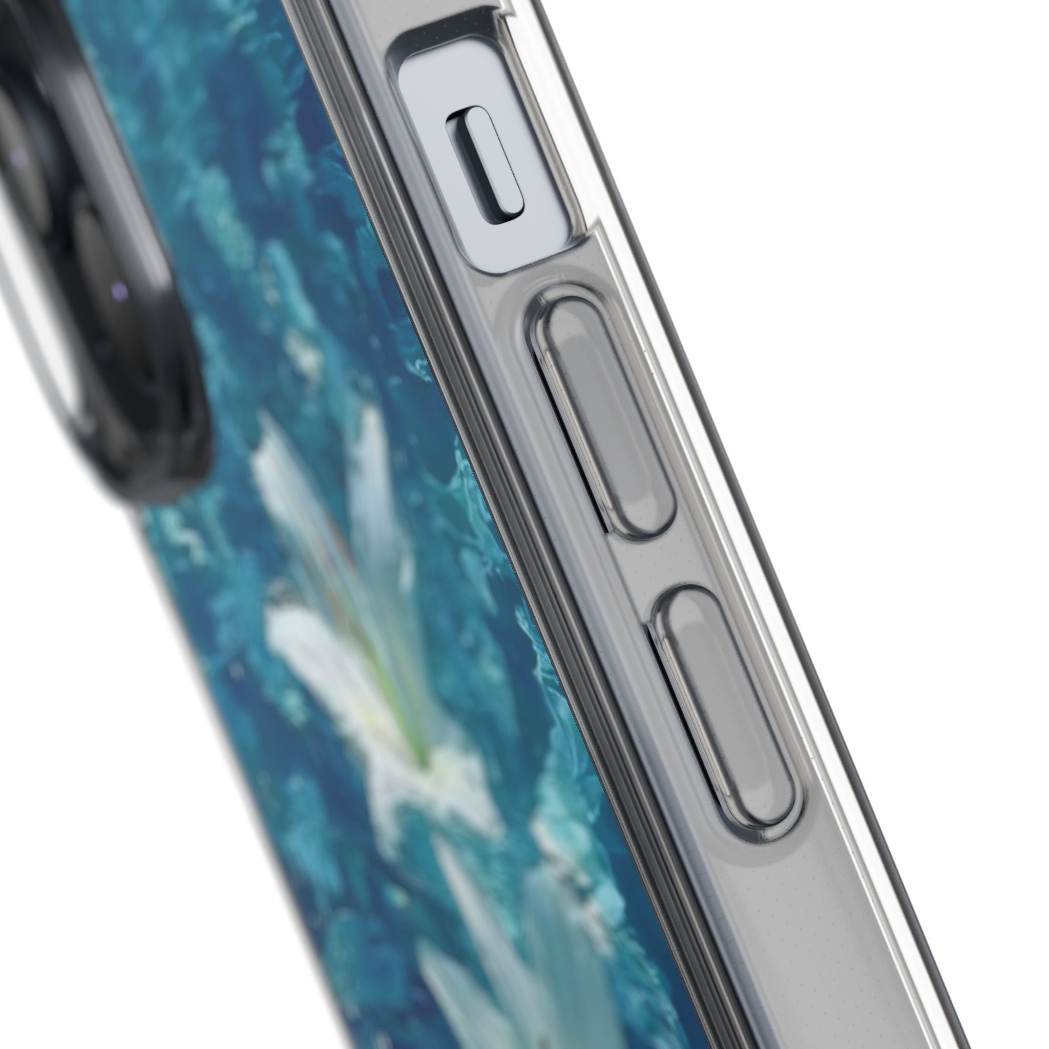 Clear Phone Case — Blue Water Lily Floral Design