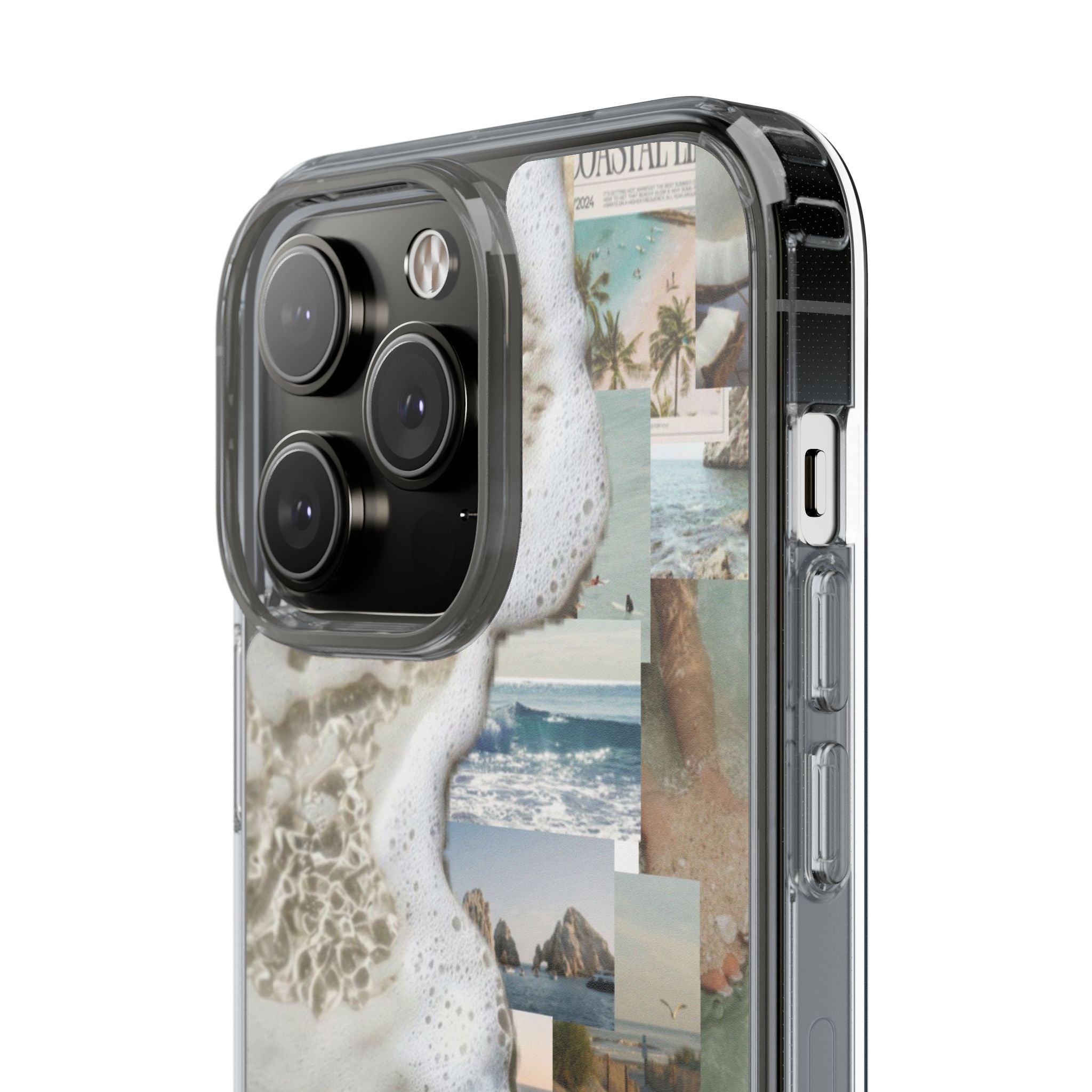 Clear Phone Case — Coastal Collage Beach Foam Design